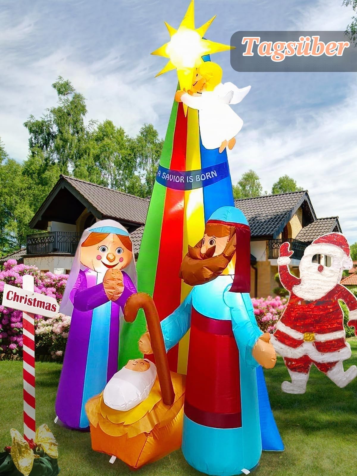 Kalolary 7FT Weihnachten Aufblasbare Jesus Dekoration | Beleuchtete Outdoor Krippe mit Stern von Bethlehem Blasen Hof Dekorat für Garten Rasen Outdoor Dekorationen (Die Krippe)