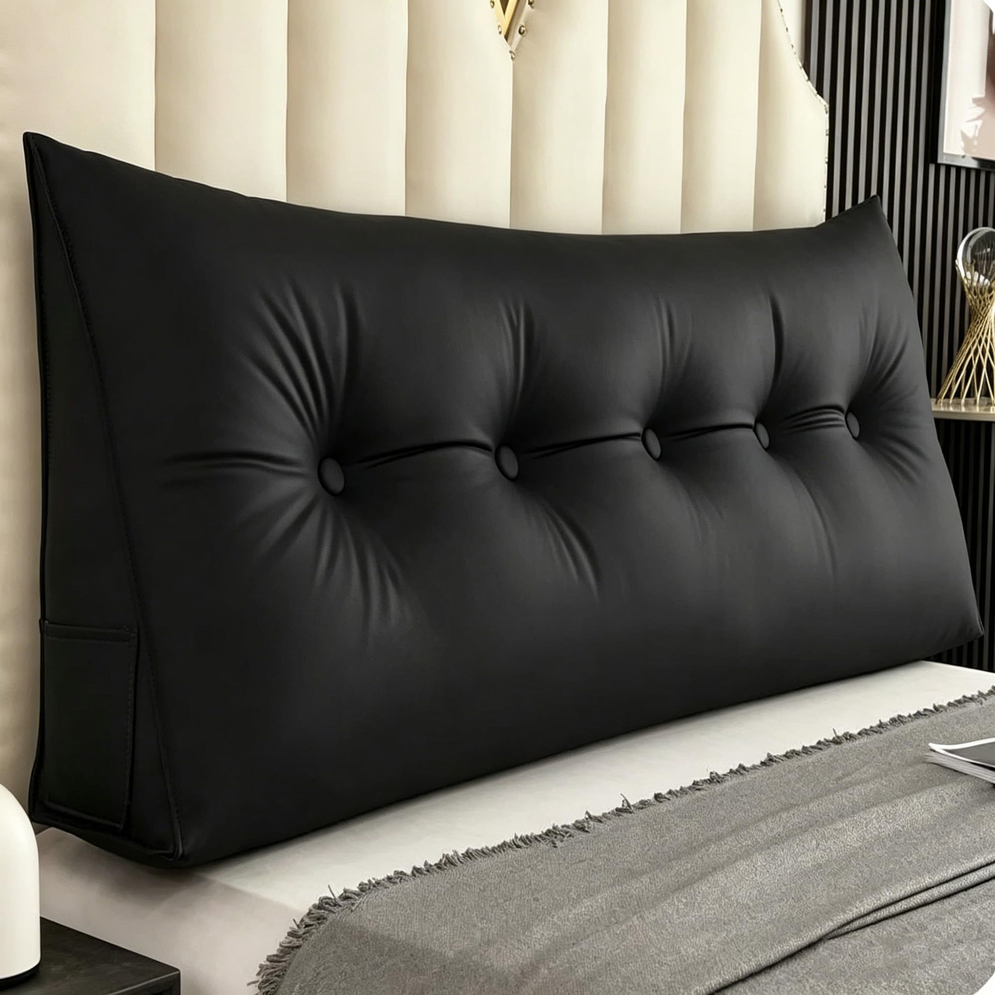 Hruile Wedge Lumbar Pillow, Large Backrest Headboard Reading Pillow, Washable Sofa Daybed Positioning Bolster, Headboard Bolster Support Cushion for Bed, Sofa, Chair (180x50x20cm,Black)
