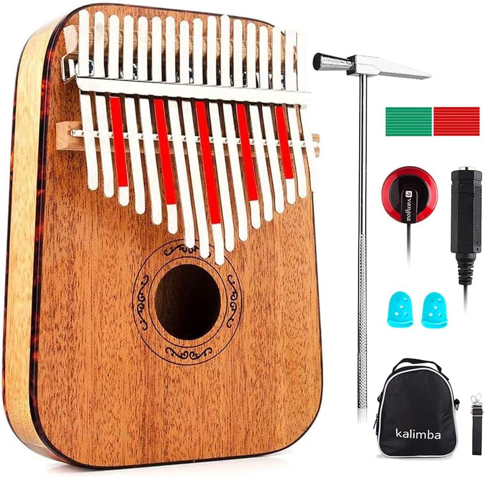 Vangoa 17 Key Kalimba Thumb Piano Finger Piano Mahogany Body Mbira Instrument with Carrying Bag, Tune Hammer and Study Instruction, Best Gift for Kids Adult Beginners