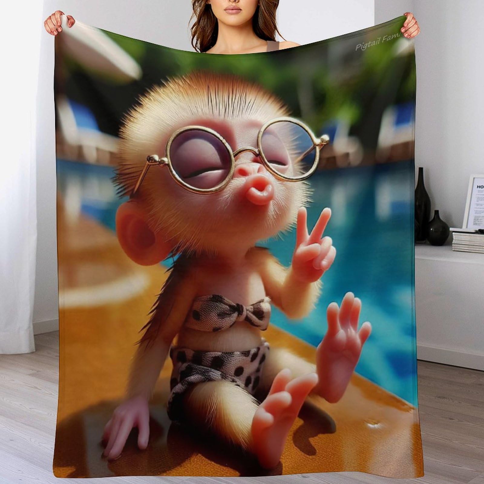 Couverture singe mignon en plaid flanelle polaire 130x180cm