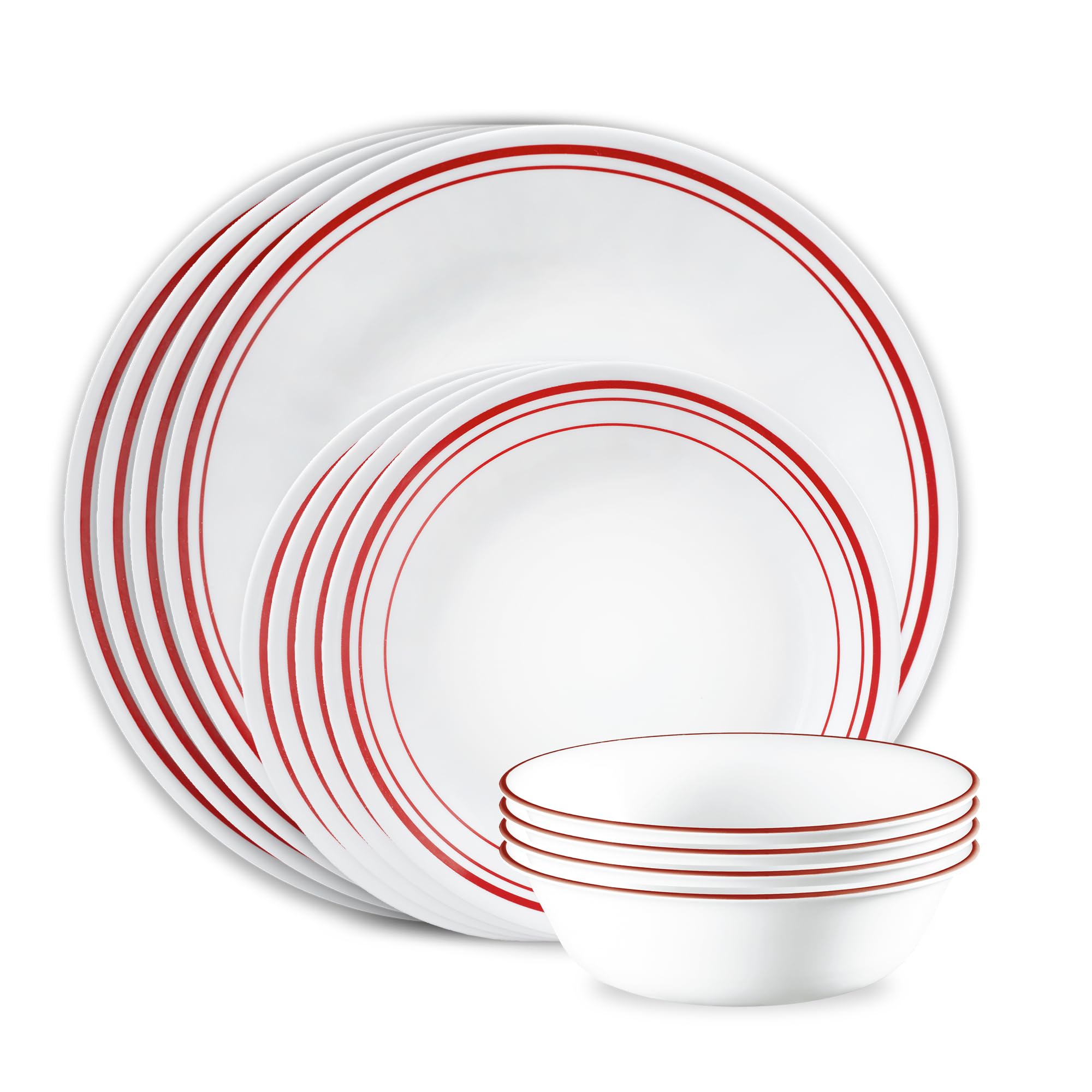 Corelle Logan 12-teiliges Geschirr-Set, Service für 4 Personen, dreilagig, splitter- und rissfest, Glasteller und Schüssel-Sets