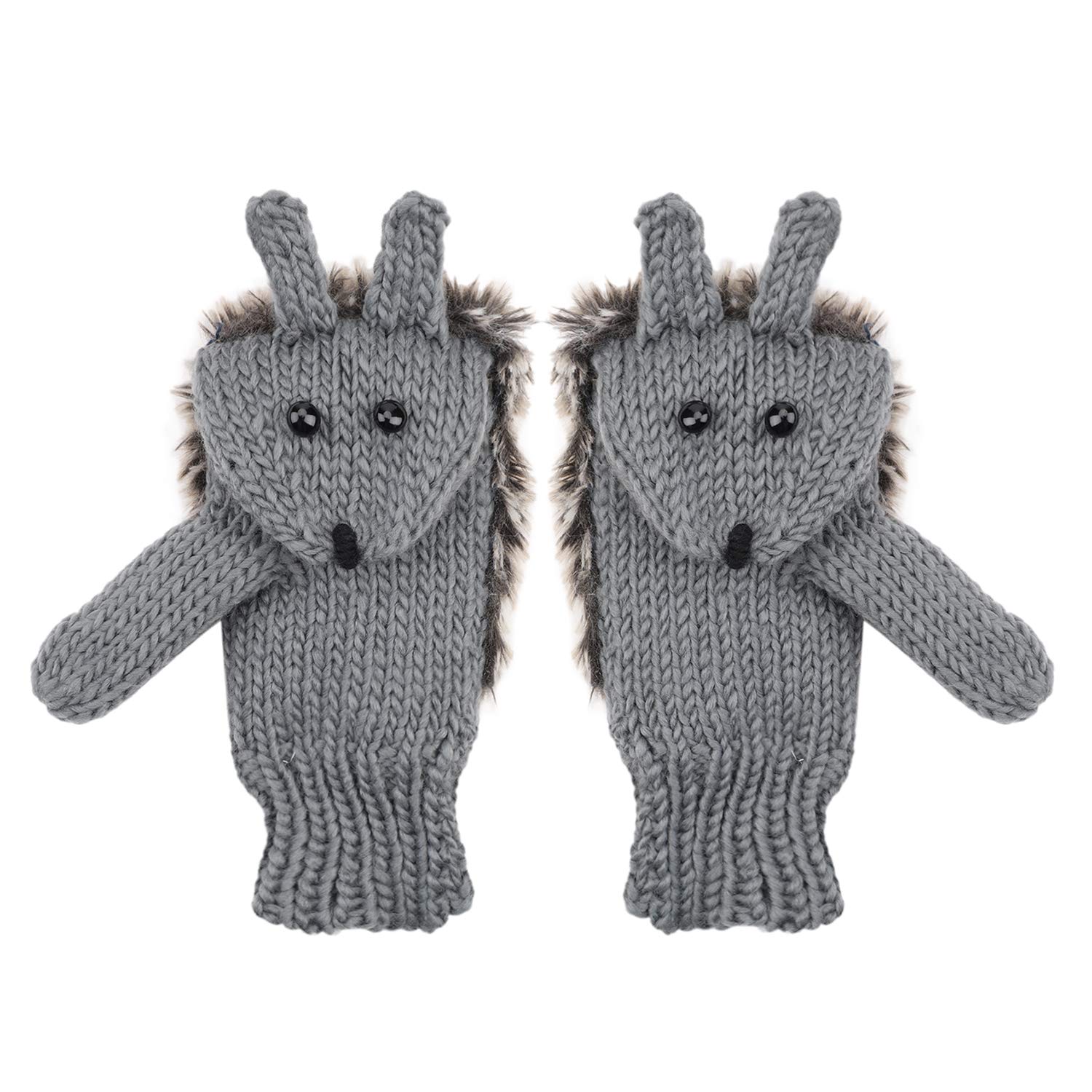 IBLUELOVER Women’s Mitten Novelty Hedgehog Gloves Winter Warm Thicken Gloves Cute Animal Knitted Full Finger Cartoon Outdoor Wrist Mittens