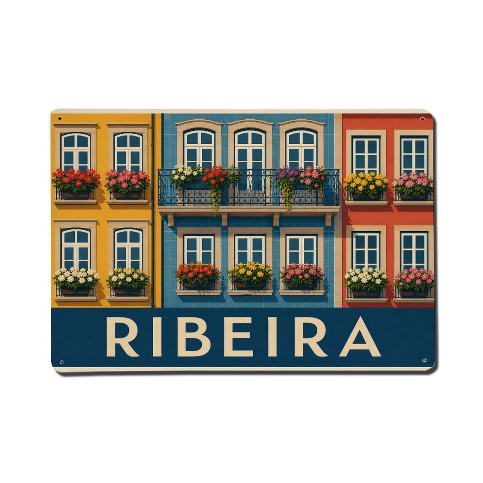 Huiyhb 8X12inch(20X30cm) Vintage Travel Ribeira Window Flower Boxes Colorful Metal Tin Sign