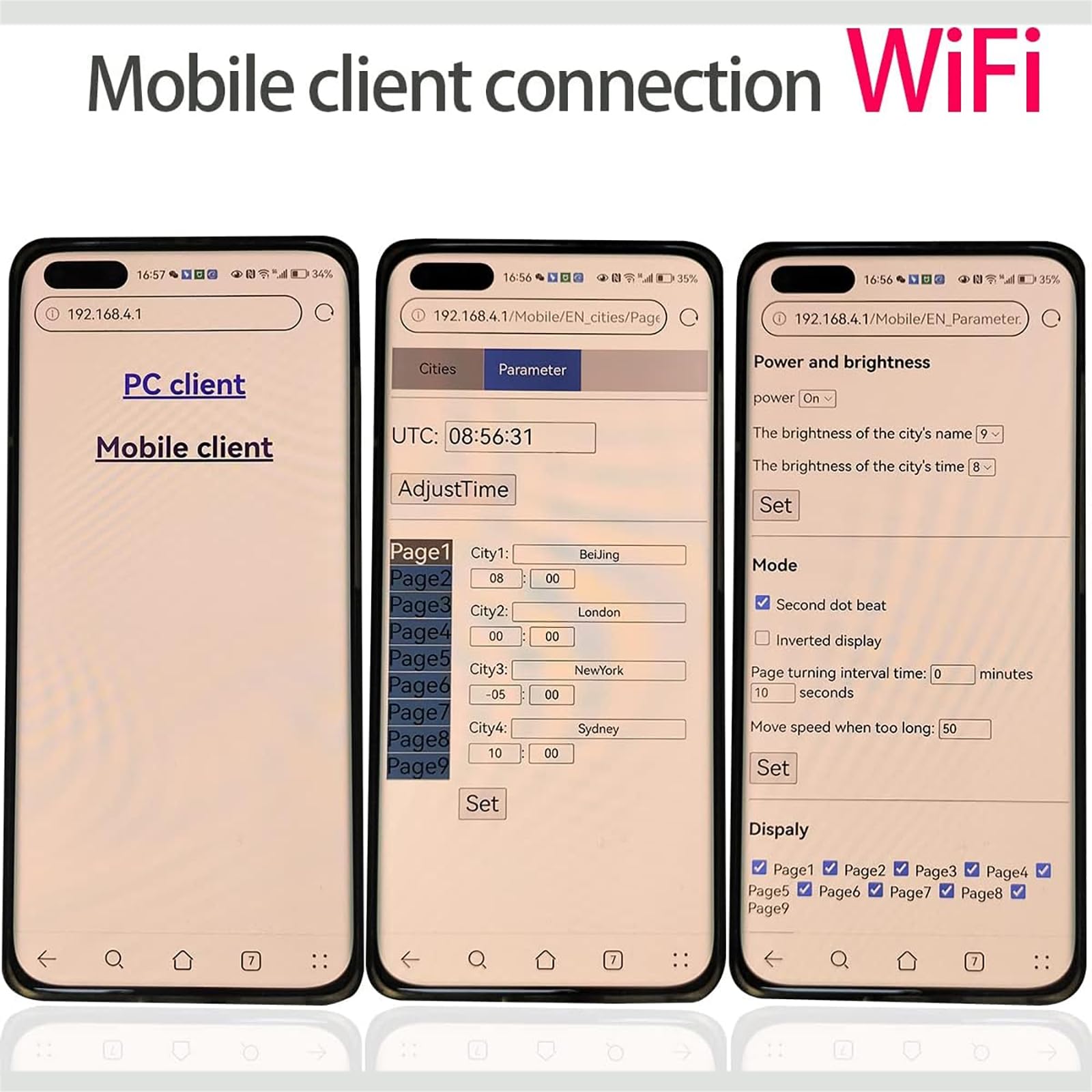 WIFI cichy zegar ścienny z 4 strefami czasowymi do hotelu na lotnisko, pilot zdalnego sterowania, 3 poziomy jasności, odległość widzenia 15-20 m