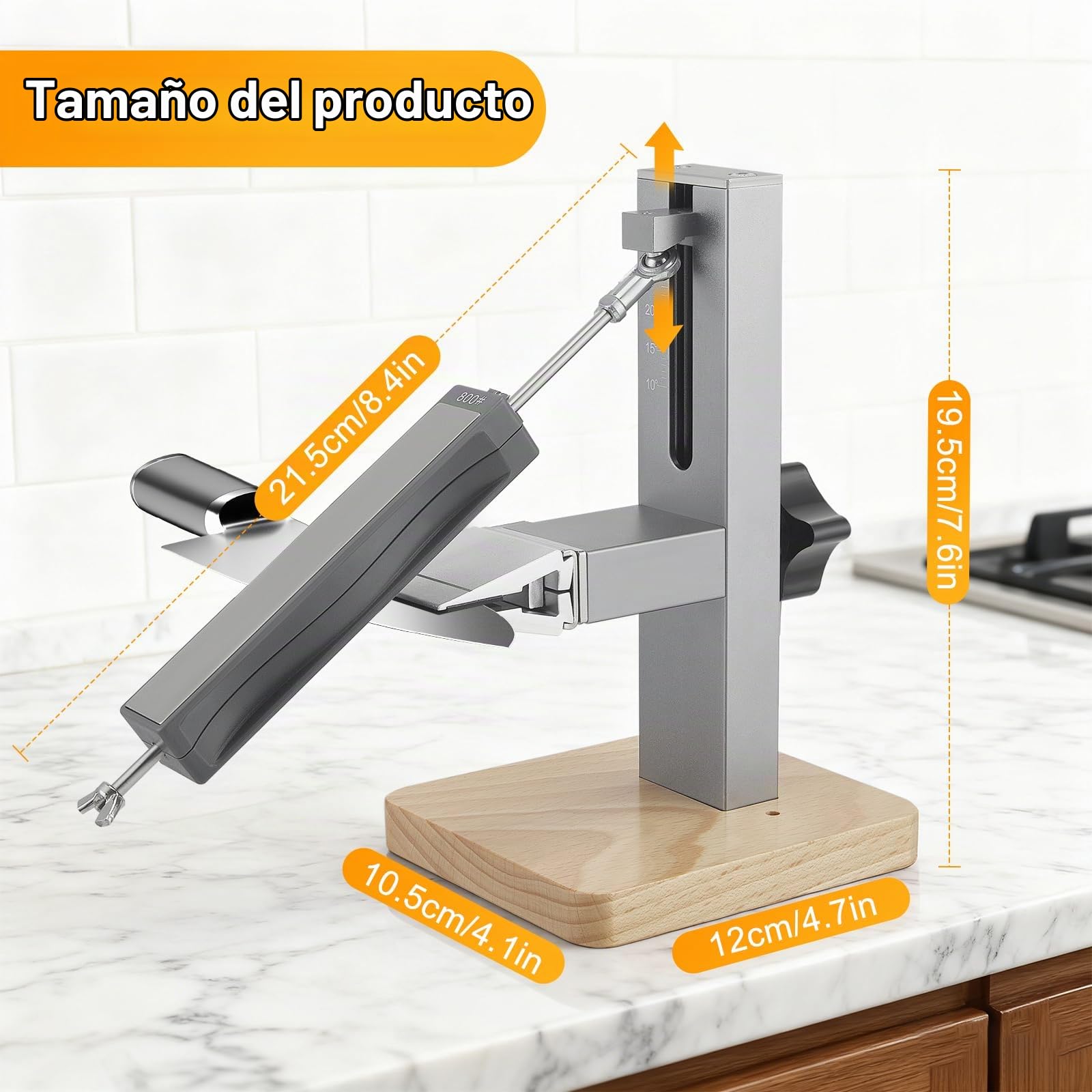 Afilador de Cuchillos de Cocina Profesional Manual con ngulo Ajustable 10-30°, Afilador Manual de Diamante - Set de Sistema de Afilado con 2 Bloques de Diamante de Doble Cara