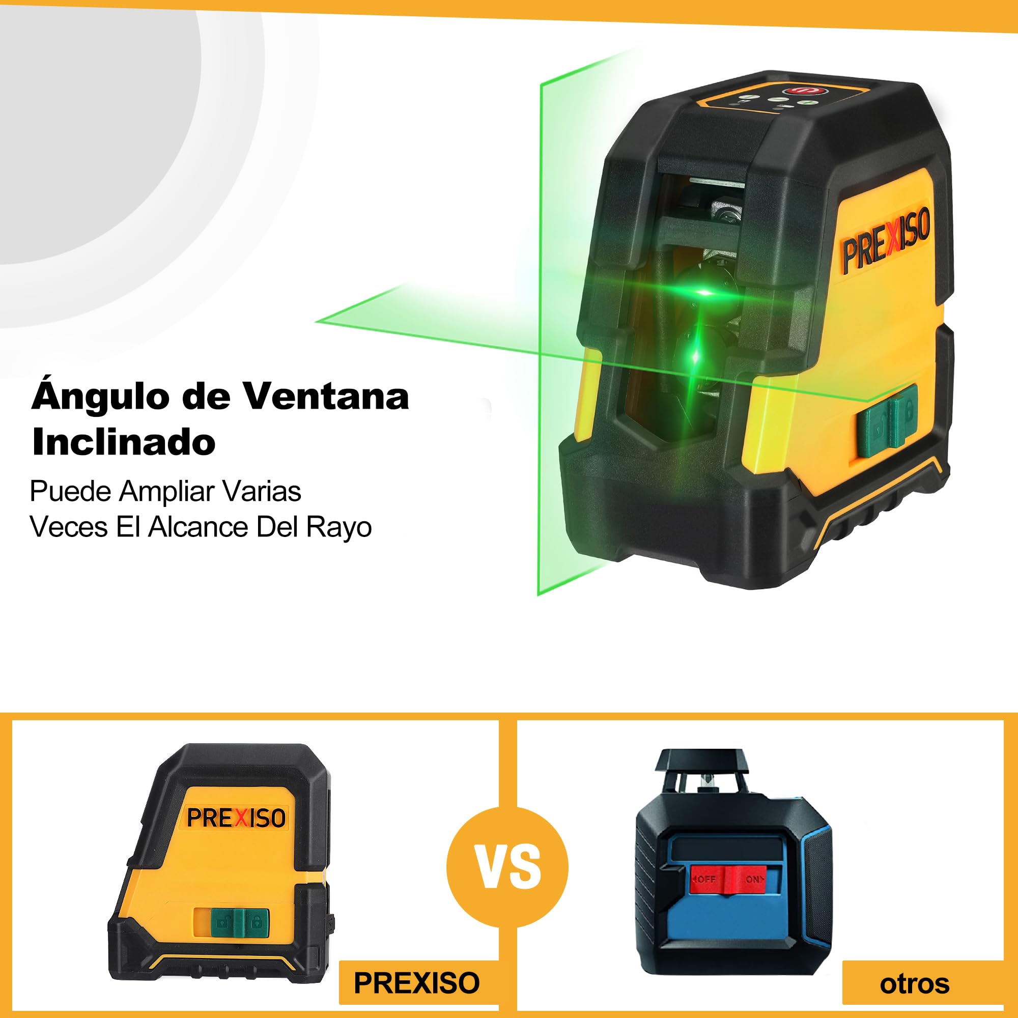 PREXISO Nivel Láser Recargable Con Trípode - Línea Vertical/Horizontal, Láser Verde Con 3 Modos, Soporte Magnético