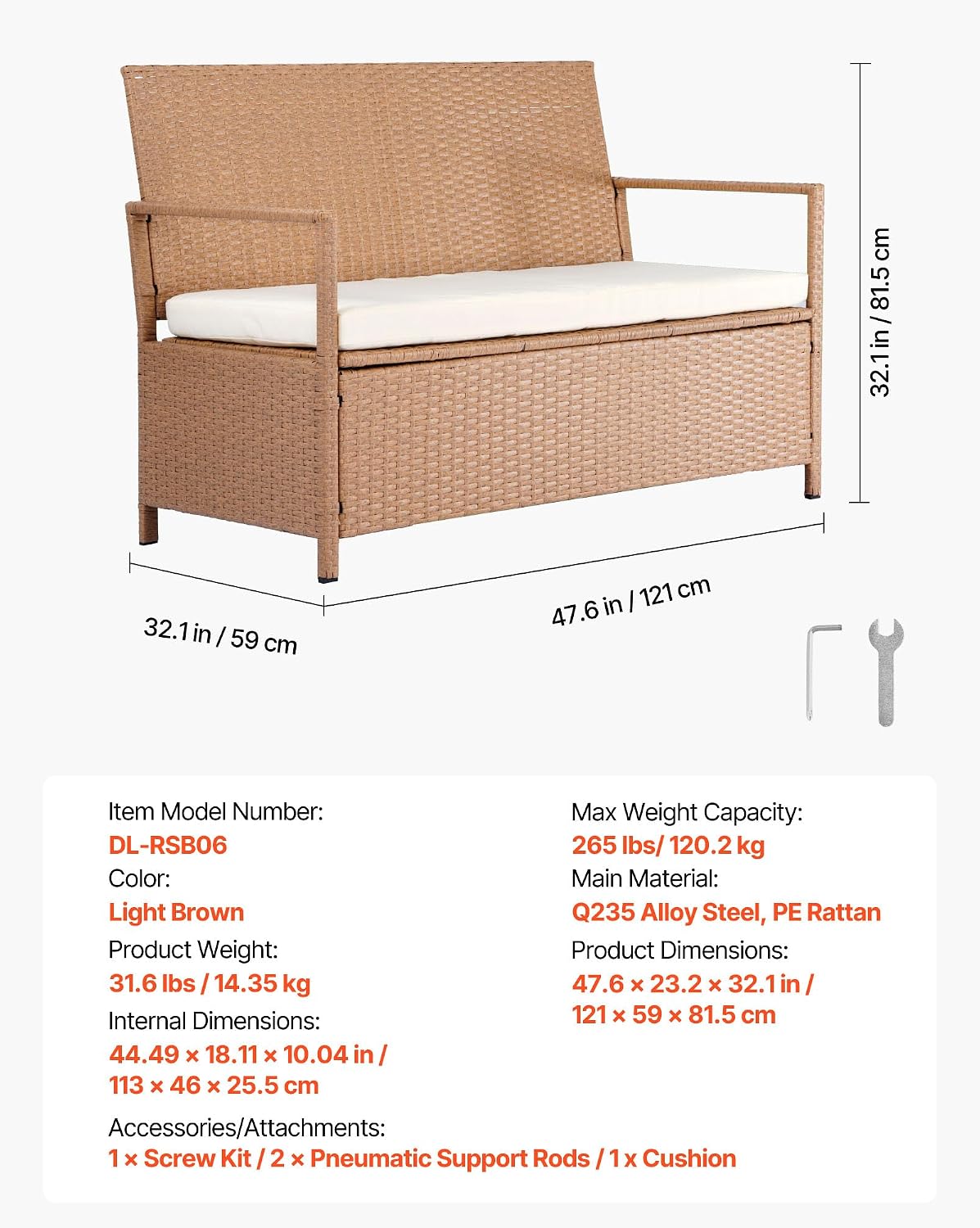 Outdoor Storage Bench PE Rattan 70Gal Deck Box Waterproof Outdoor Seat & Storage