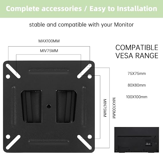 TV Wall Bracket Mount for Most 14-24“ LED, LCD, OLED Flat Screen TVs and Monitors with VESA Up to 100x100mm, Ultra Slim Single Monitor Wall Mount Bracket up to 22lbs
