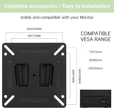 TV Wall Bracket Mount for Most 14-24“ LED, LCD, OLED Flat Screen TVs and Monitors with VESA Up to 100x100mm, Ultra Slim Single Monitor Wall Mount Bracket up to 22lbs