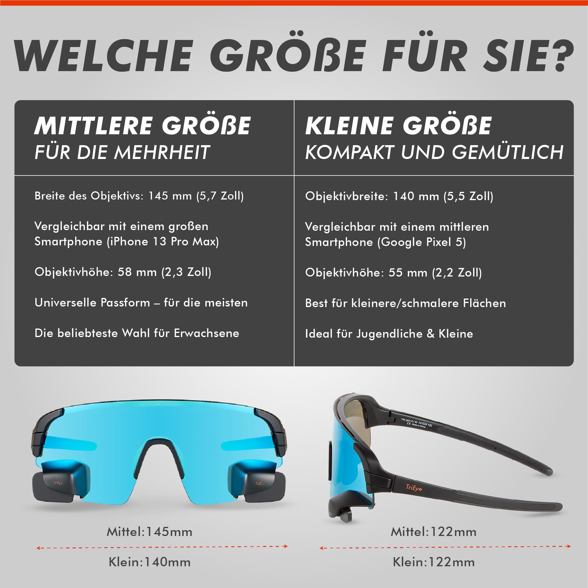 TriEye View Sport Sonnenbrille Herren Damen – Fahrradbrille polarisiert mit Dual-Lens Rückspiegel, UV400 Schutz, Leichtgewicht TR90 Rahmen, kratzfeste Gläser fürs Rudern & Radfahren