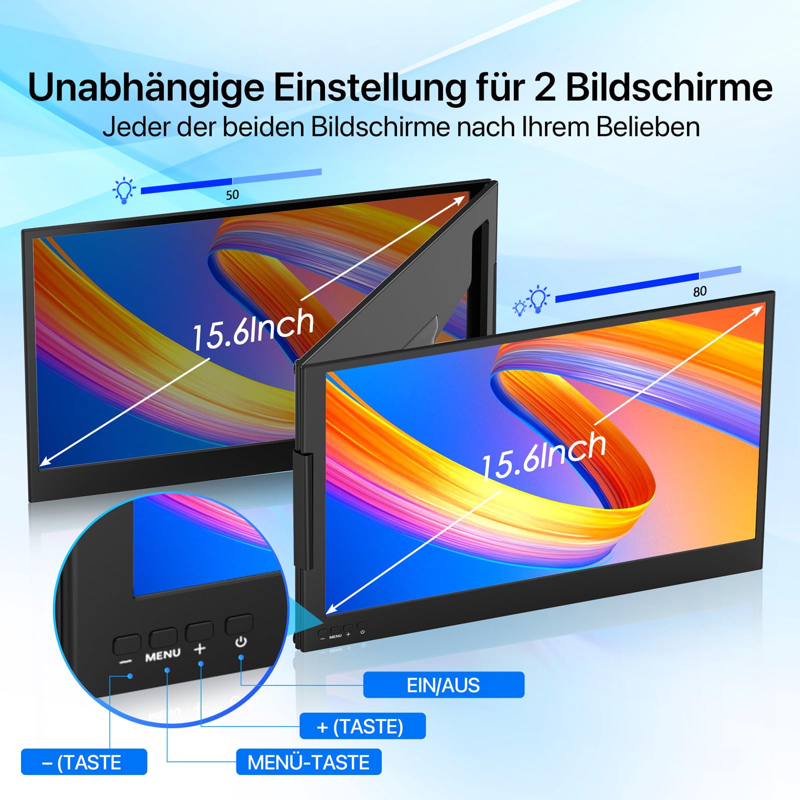 KPKUE Schermo di espansione per computer portatile, 15,6 pollici 1080p FHD triplo monitor in alluminio Compatibile con computer portatili da 12-16 pollici, per Mac, Windows e Chrome installazione