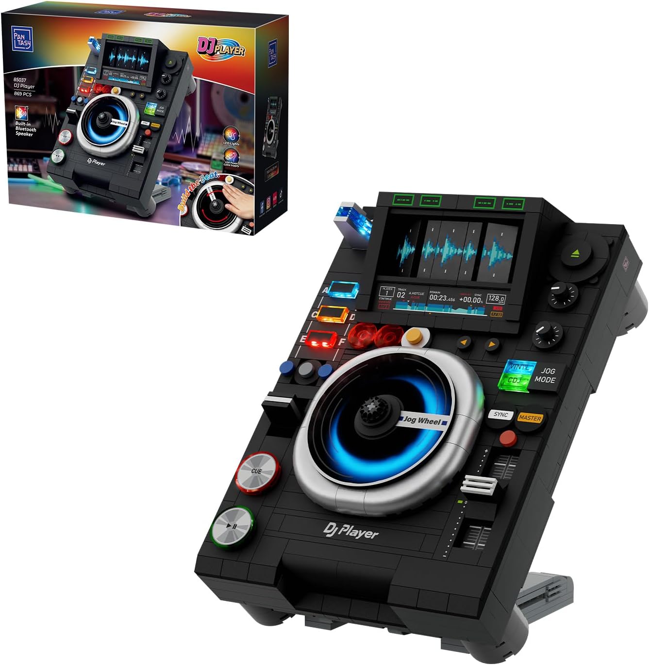 - PANTASY DJ Controller Building Blocks, DJ Turntable Music Building Set, Bluetooth Music Playback, Dual Light Modes, Adjustable Stand, Interactive Desk Display Toy for Adults Collectible Gifts