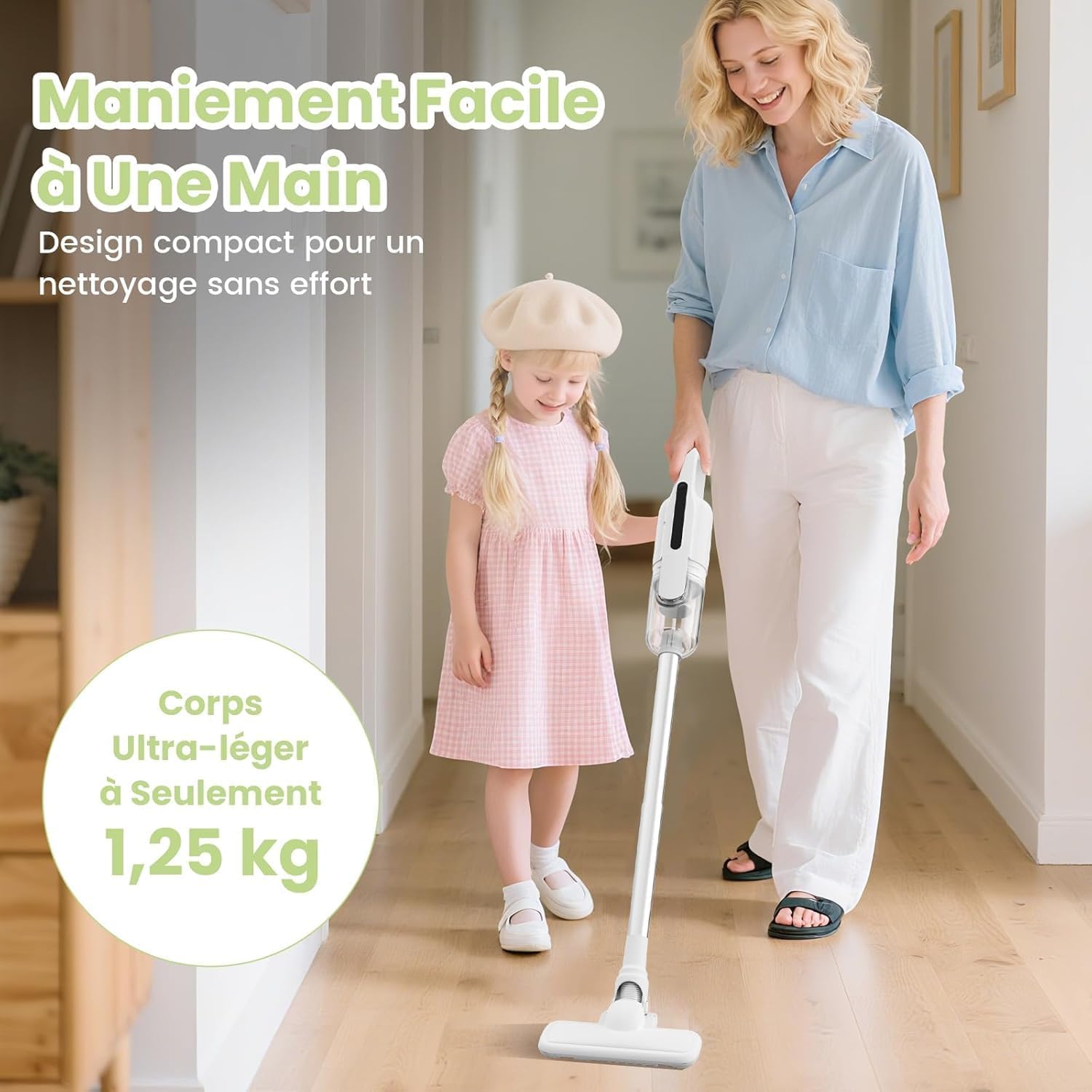 Suirviz U5PRO Aspirateur Balai sans Fil, 28Kpa et 35 Min, 3 en 1 Aspirateur sans Fil avec Système Centrifuge Cyclonique, pour Les Poils d’Animaux, Adapté Aux Sols, Canapé et Voiture (Blanc)
