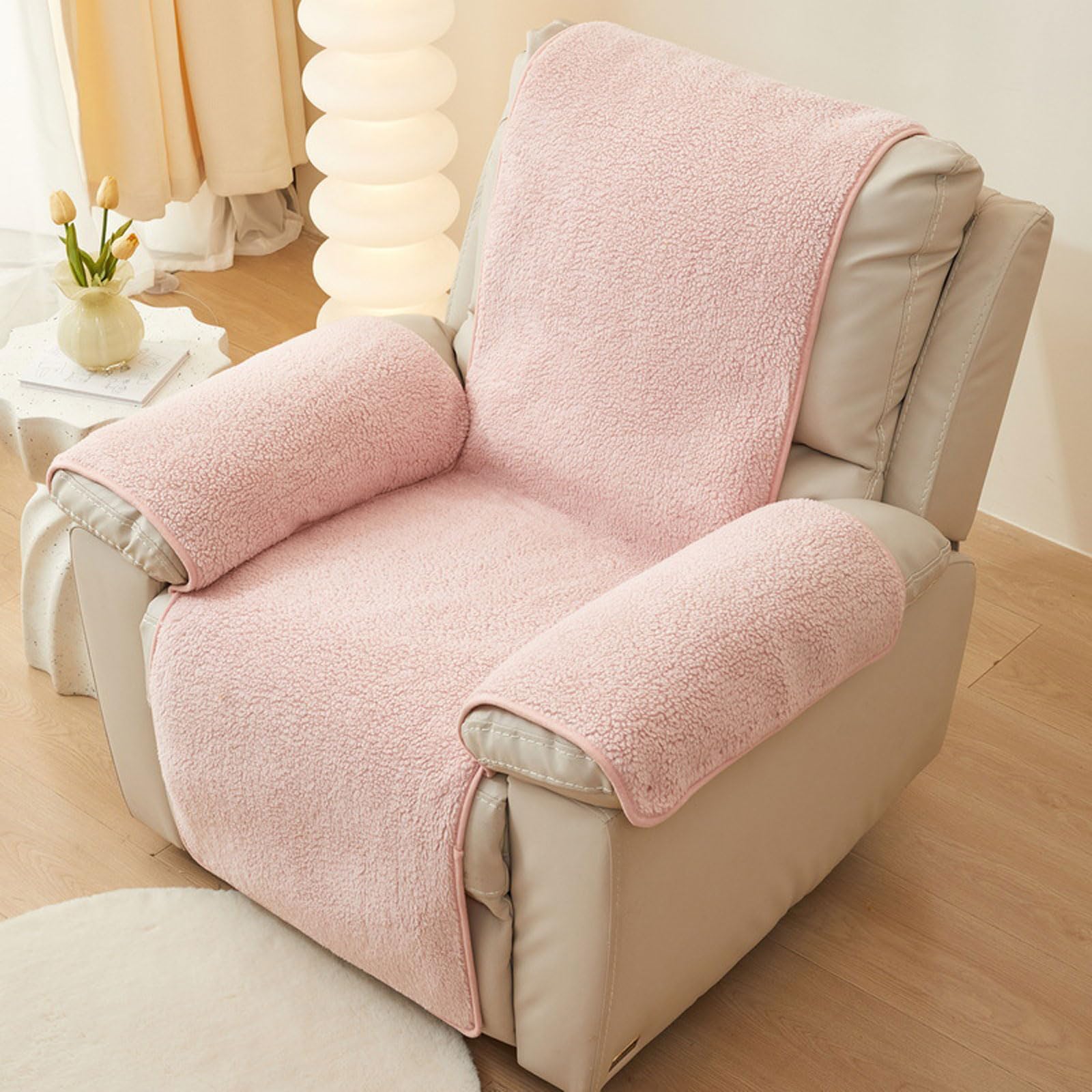 Recliner Chair Covers, Sherpa Fleece Soft Warm Sofa Slipcover Furniture Protector Non-Slip Washable Reclining Chair Cover(Size:30"x91",Color:Pink)