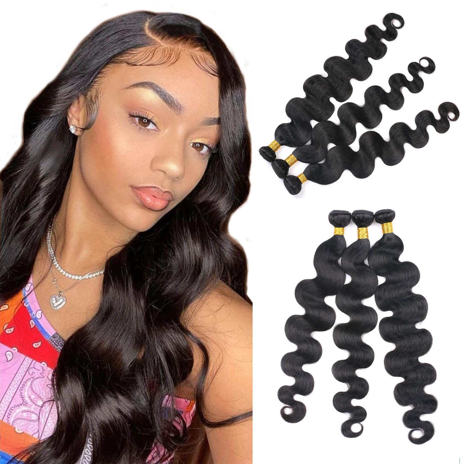 DaiMer Body Wave 100% Unprocessed Human Hair 3 Bundles Long Hair extension Soft and Silky Double Weft 26 28 30 inch Natural Color