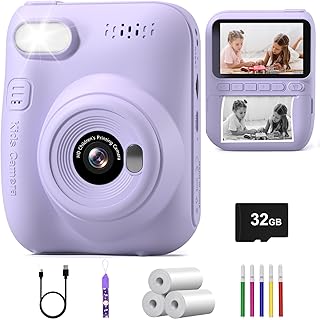 Hangrui Kids Camera Instant Print,3.0'' 1080P Kids Instant Print Camera with 32G Card,3 Rolls Printing Paper and 5 Color P...