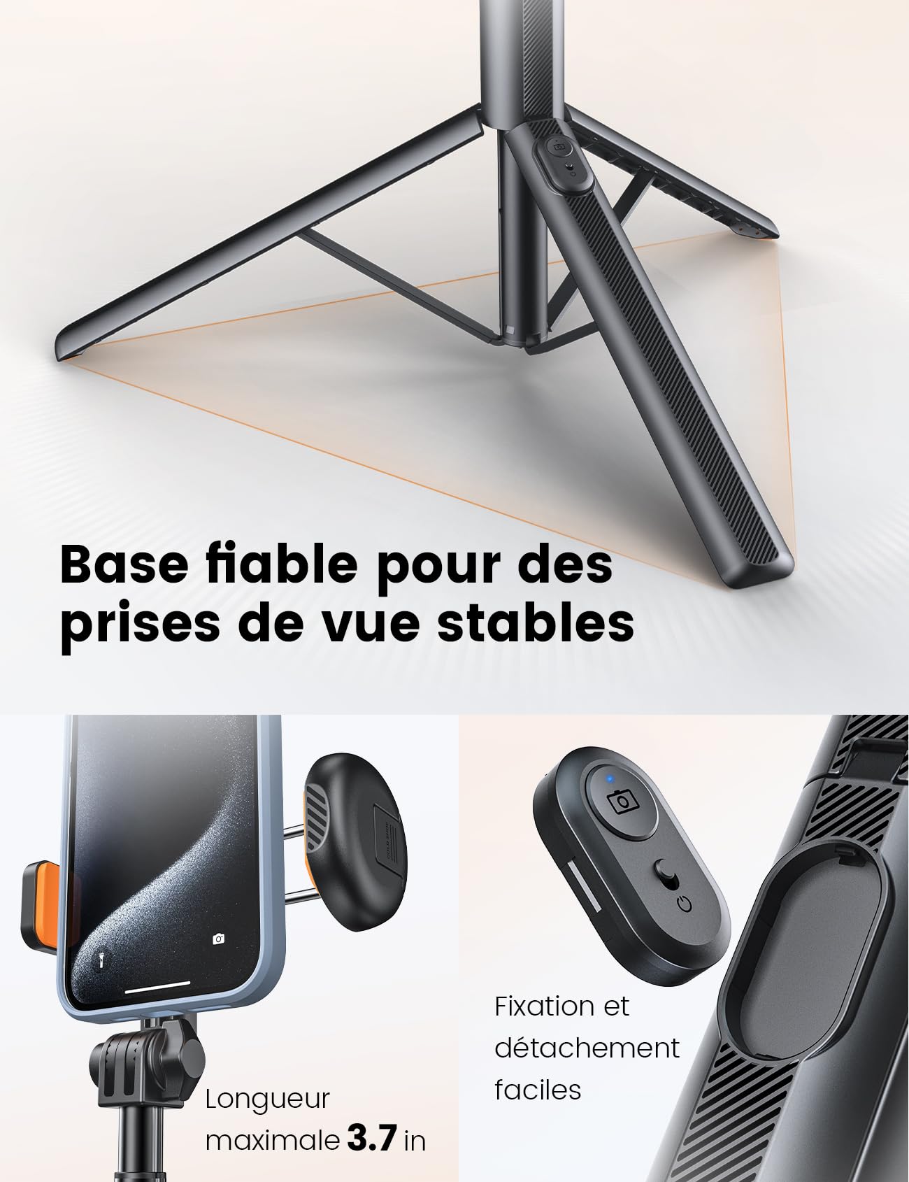 ANXRE 180cm Trépied Selfie avec Télécommande Détachable, Perche Extensible NT79 pour Smartphone et GoPro