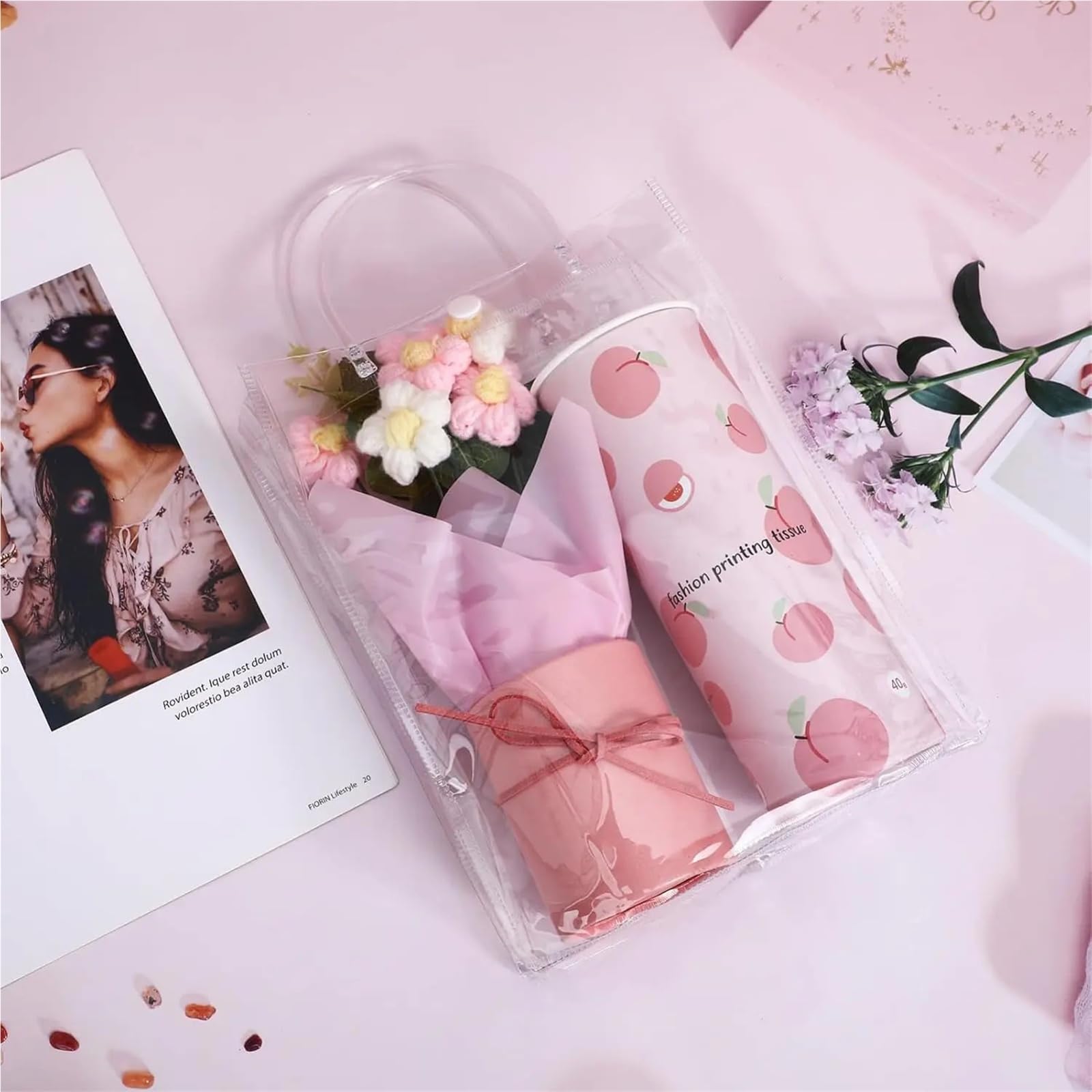 Geschenktüten 10/20 Stück transparente Geschenktüten aus weichem PVC | Mit Knopfhandschlaufe durchsichtige Plastikhandtaschen-Kosmetiktasche for Hochzeitsfeier(30x10x30cm,20pcs)