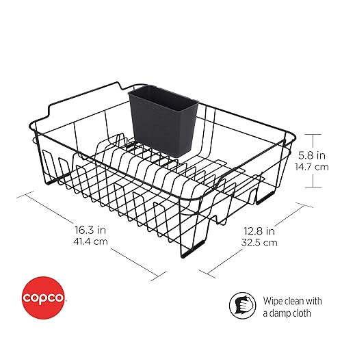 Miniatura 2 de Copco Escurridor de platos pequeño negro con organizador de cubiertos extraíble y asas dobles para un fácil transporte y elevación y pies