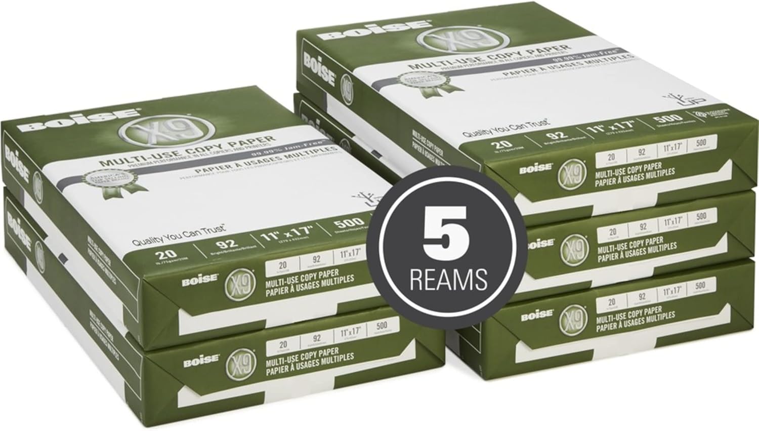 Boise OX-9007 X-9T Multipurpose Paper, 20-lb., 11 x 17, 2,500 Sheets/ream : Office Products