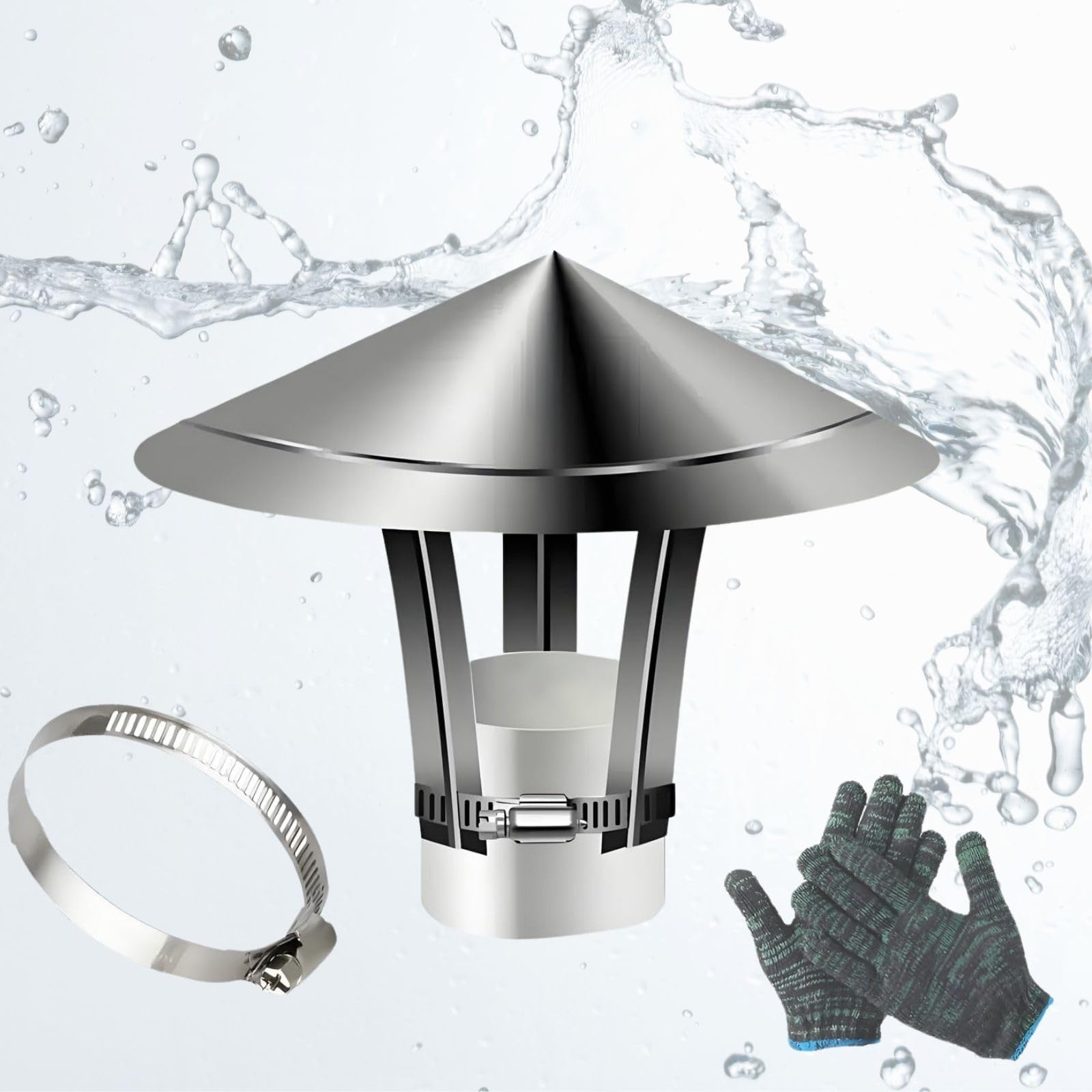 5cm-30cm Sombrerete de chimenea con parte superior cónica para exterior tubo de conducto,201 acero inoxidable sombrerete de chimenea,lluvia nieve Sombrerete,techo Sombrerete lluvia cubierta para Mad