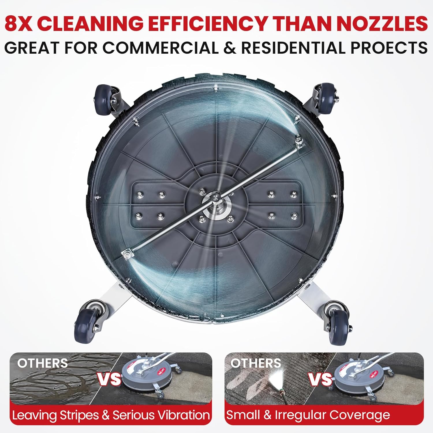 WOJET 18” Pressure Washer Surface Cleaner with 4 Wheels & Dual Handles, 4500PSI Surface Cleaner Attachment for Pressure Washer for Concrete Driveway Sidewalk Deck Patio Cleaning, 3/8'' Quick Connect