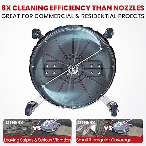 Miniatura 4 de WOJET Limpiador de superficies de hidrolavadora de 18 pulgadas con 4 ruedas y asas dobles, accesorio de limpiador de superficie de 4500 PSI para