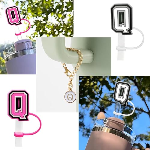 Miniatura 9 de 2 fundas de popote para copa Stanley de 30 y 40 onzas, 0.394 in con 2 dijes de letras personalizados, nombre de identificación, letra inicial,