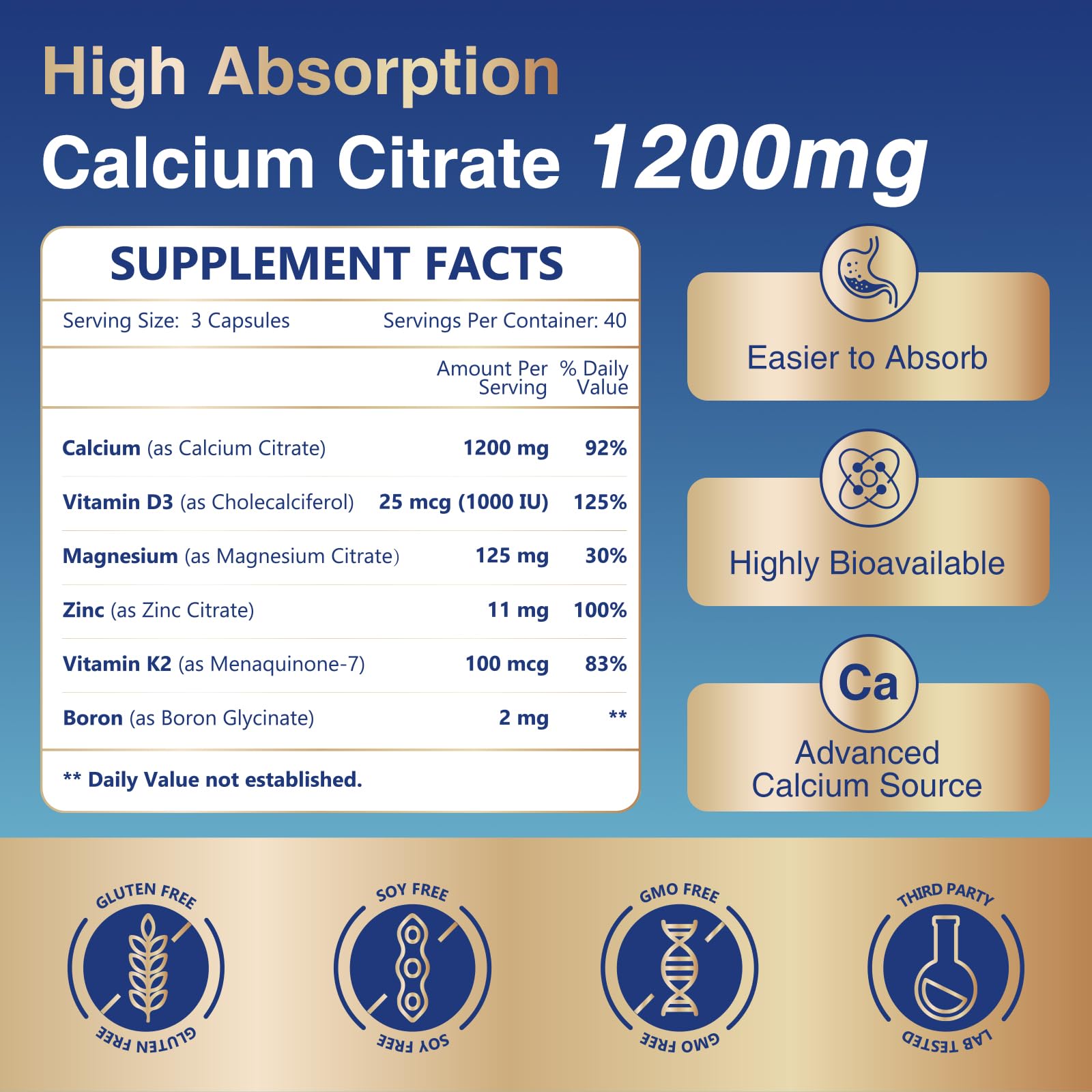 NATURE TARGET Calcium Citrate 1200mg, 120 Capsules — Amazon image 2