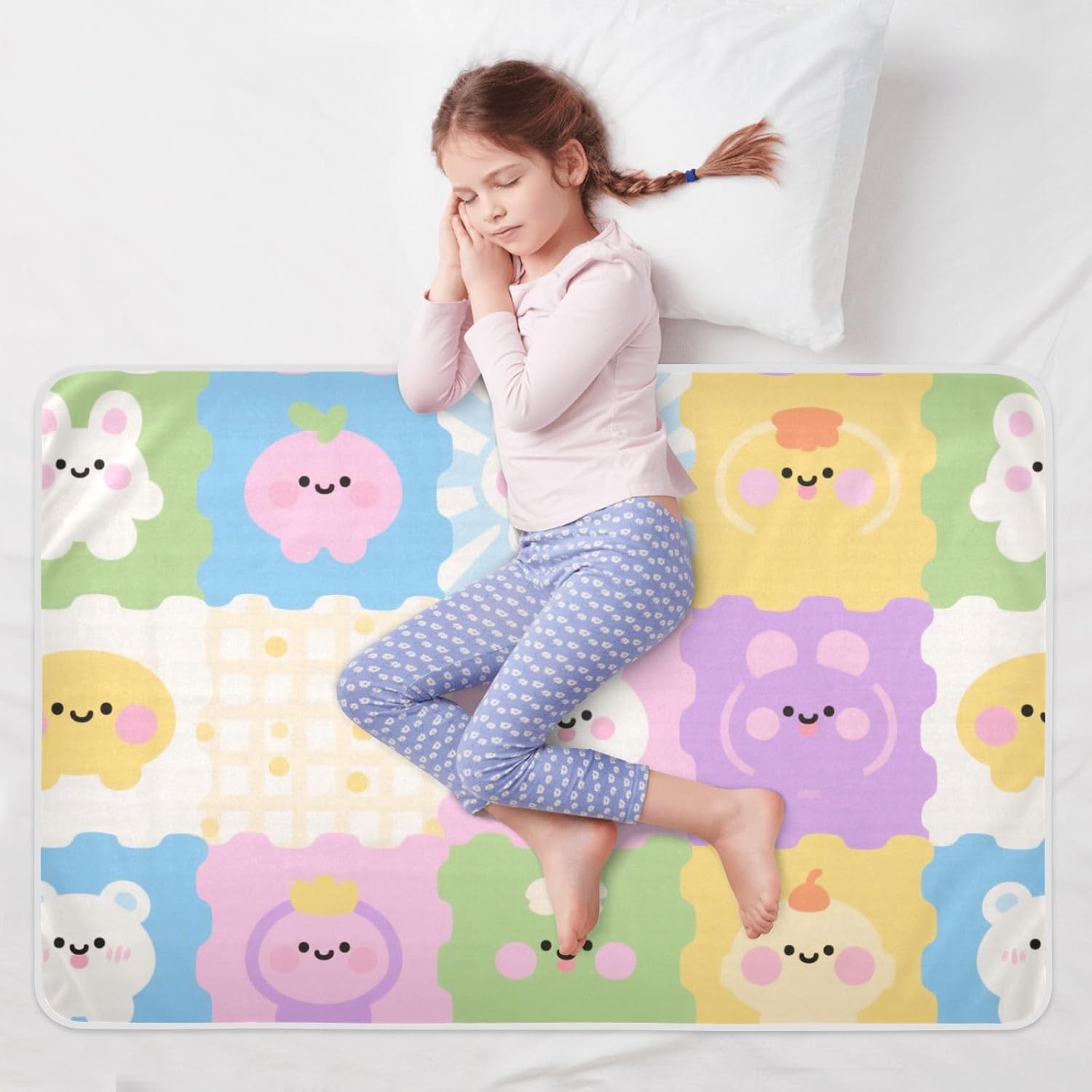 Cute Cartoon Childish Pattern Extra Large Resuable Training Pee Pads for Kids Waterproof Washable Diaper Changing Mat Slip-Resistant Cradle Mattress for Infant Baby , 52" L x 34" W