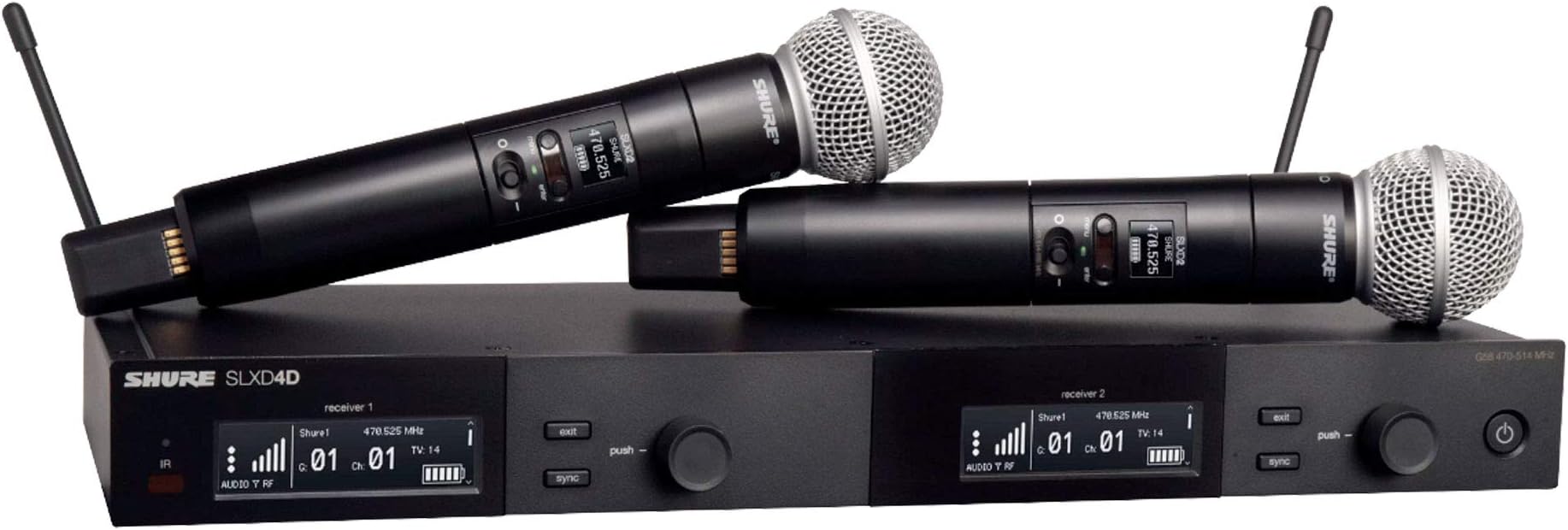 SLXD24D/SM58 Dual Channel Digital Wireless Microphone System - Includes Two SLXD2 Handheld Transmitters with SM58 Vocal Mic Capsules, SLXD4D Rack Mount Receiver | J52 Band (SLXD24D/SM58-J52)