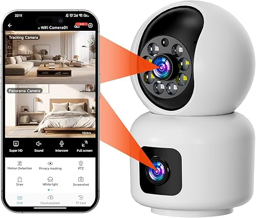 Miniatura 2 de Hawkray - Cámara de seguridad inteligente de doble lente de 360, cámara HD 2K, compatible con 2.4G5G, WiFi de doble banda, visión nocturna a color,
