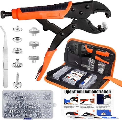 NVAAV Juego de 60 herramientas de cierre a presión, botones de metal de 0.59 pulgadas + alicates resistentes para cuero, broches de cubierta de