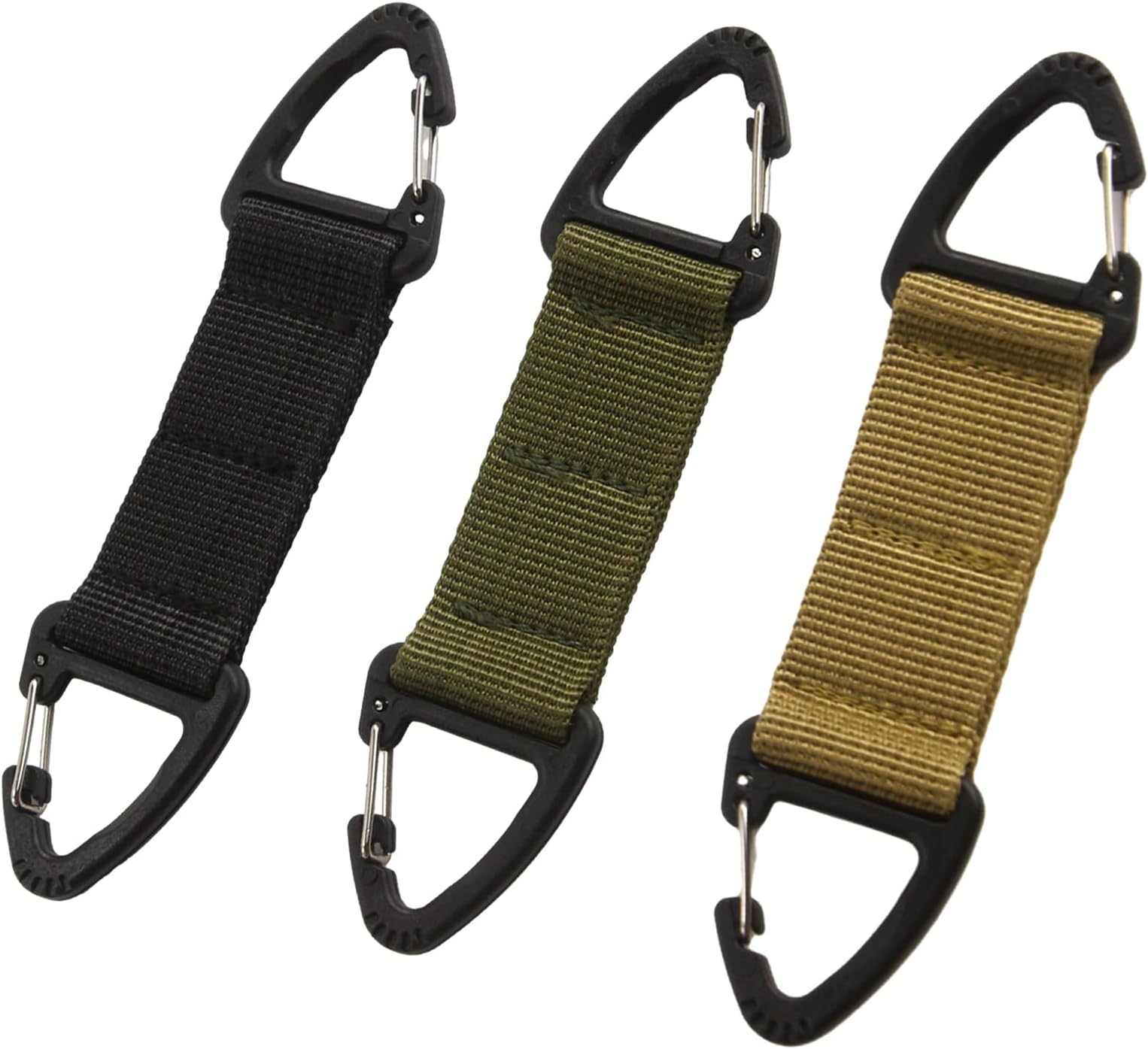 BOROLA 3PCS Outdoor Tactical Nylon Ribbon Backpack Key Double End Triangle Hook Accessories(Black,Army Green,Khaki), B-FH03-Z