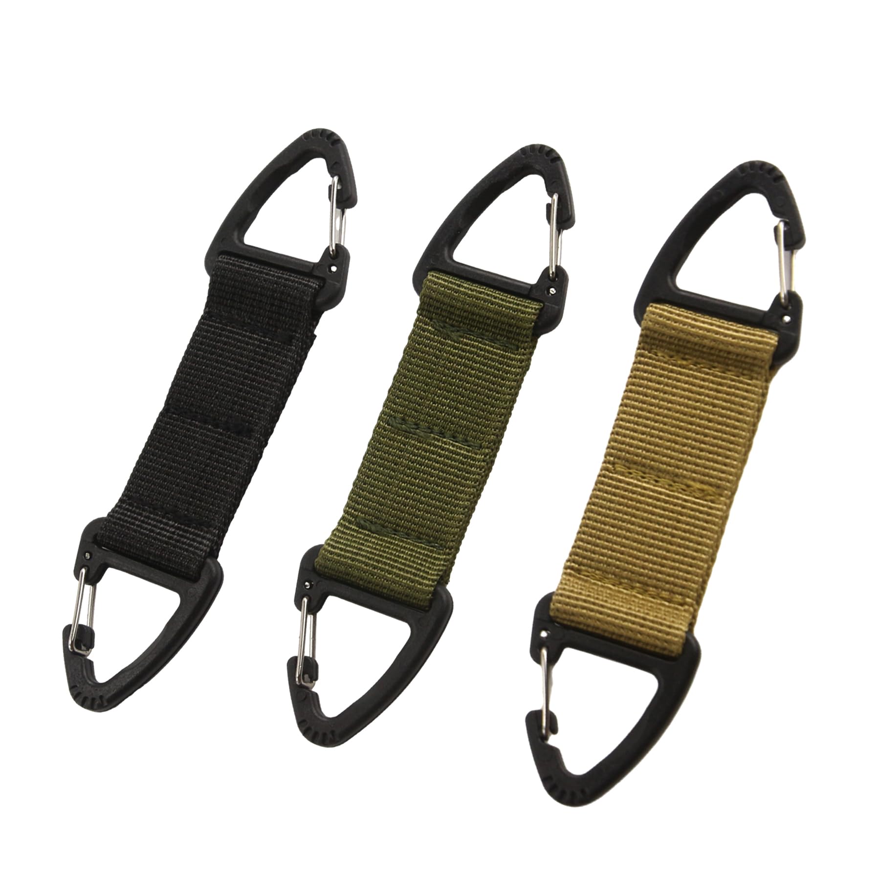 BOROLA 3PCS Outdoor Tactical Nylon Ribbon Backpack Key Double End Triangle Hook Accessories(Black,Army Green,Khaki), B-FH03-Z