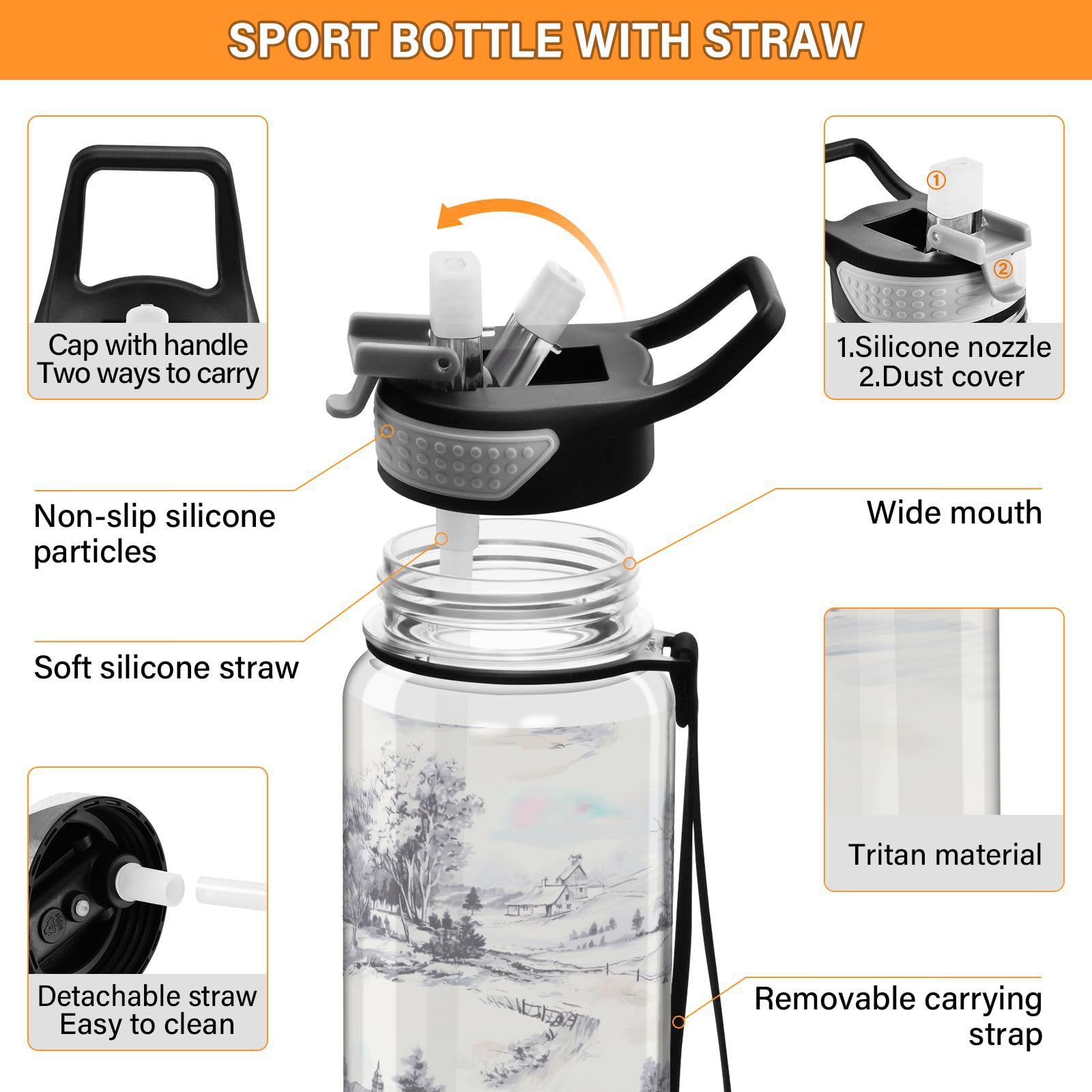 Wildkin Horses 16oz Tritan Kids Water Bottle With Straw & Handle - BPA Free, Dishwasher Safe