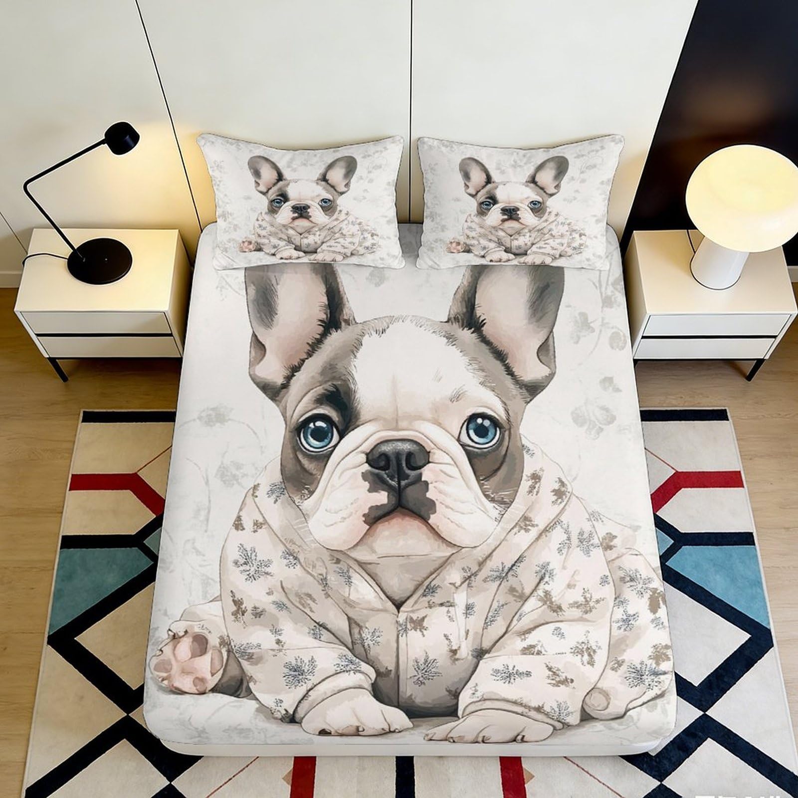 Dhbaneiok Style-10 3D Printed French Bulldog Fitted Sheet Microfiber Soft Bed Cover Cartoon Puppy Design For Bedroom Guest Room Decor 90X200x25cm