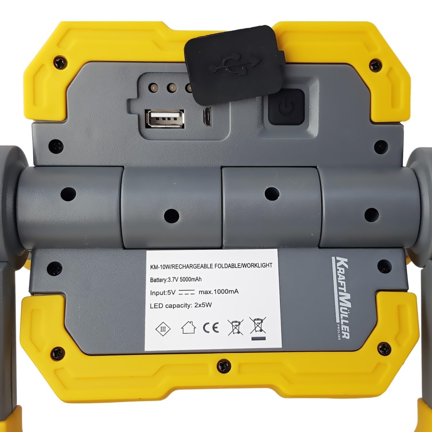Proiettore professionale Kraft Müller KM-10W, ricaricabile, 10 W, a LED, girevole, batteria 3,7 V, 5000 mAh, Powerbank