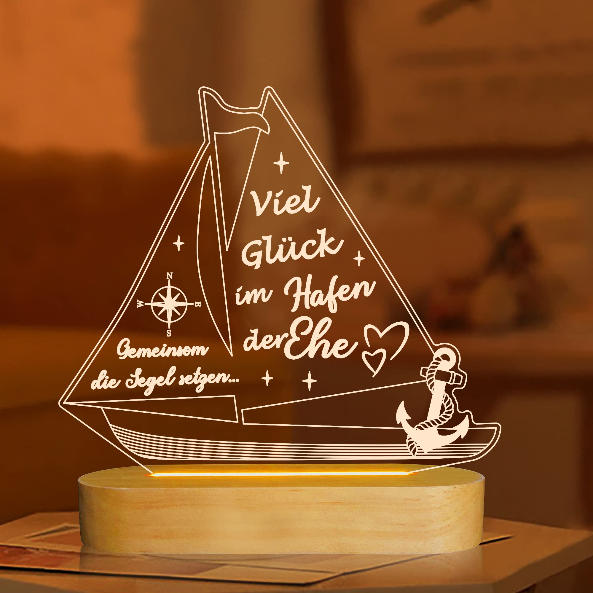 Ammonite Hochzeitsgeschenke für Brautpaar, Nachtlicht Warmes weißes Licht Holzsockellampen, Geschenke Schlafzimmer Dekoration