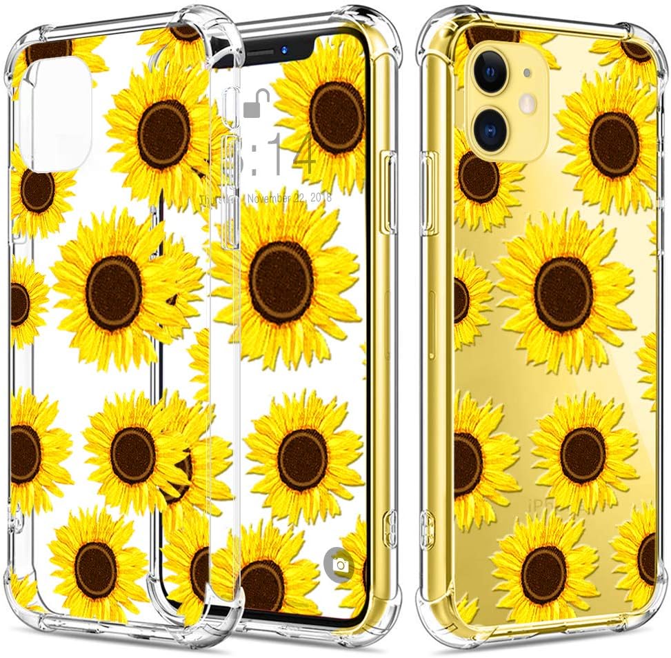 CAROKI Clear Sunflower Pattern Designed for iPhone 11 Case, Clear Case Shockproof TPU Bumper with Protective Soft Case Cover for iPhone 11 6.1"(2019)