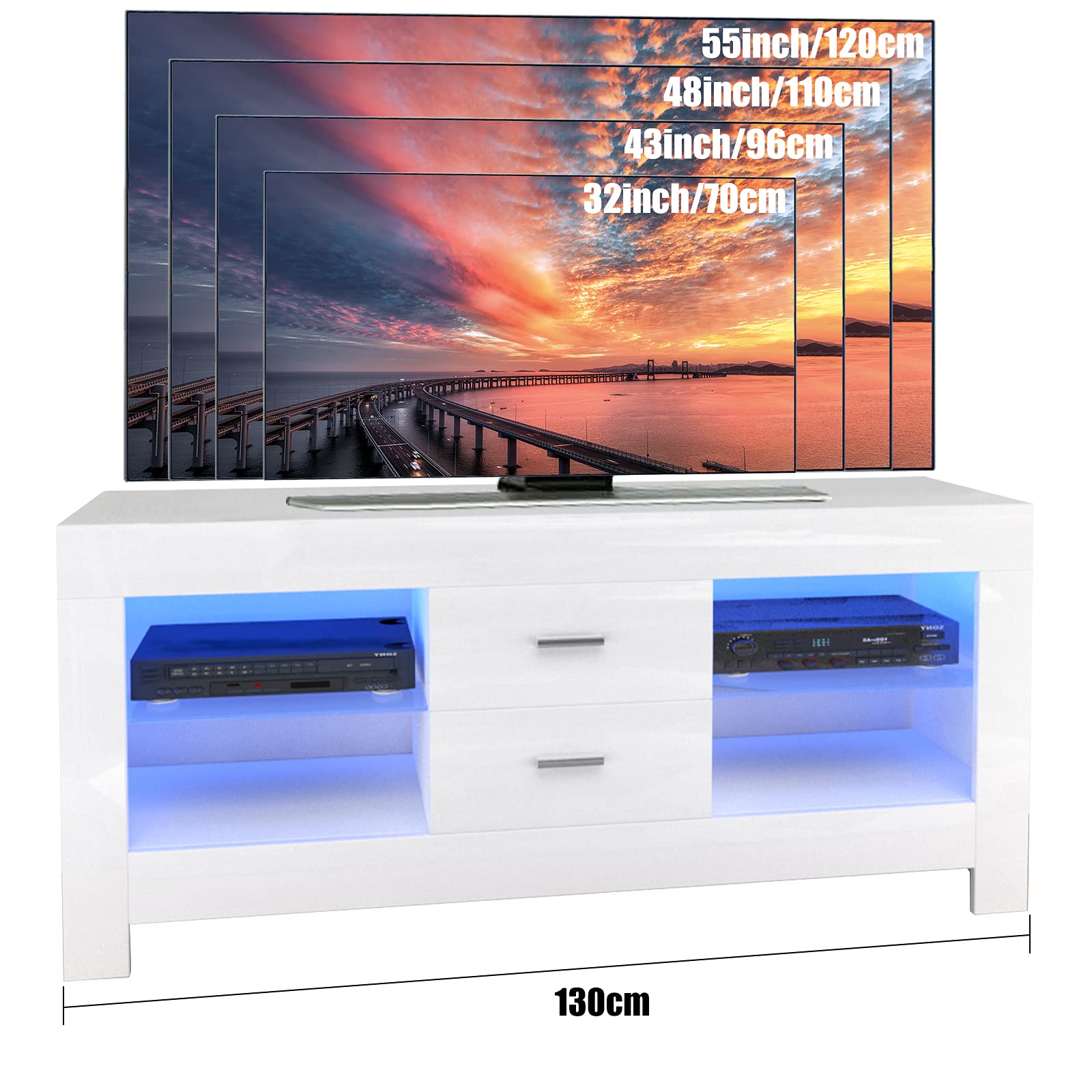 Dripex Mobile Porta TV con Luci LED, Mobile TV in Legno Moderno Design, Mobili per TV Cabinet Soggiorno Bianco Lucido 130 x 35 x 50 cm
