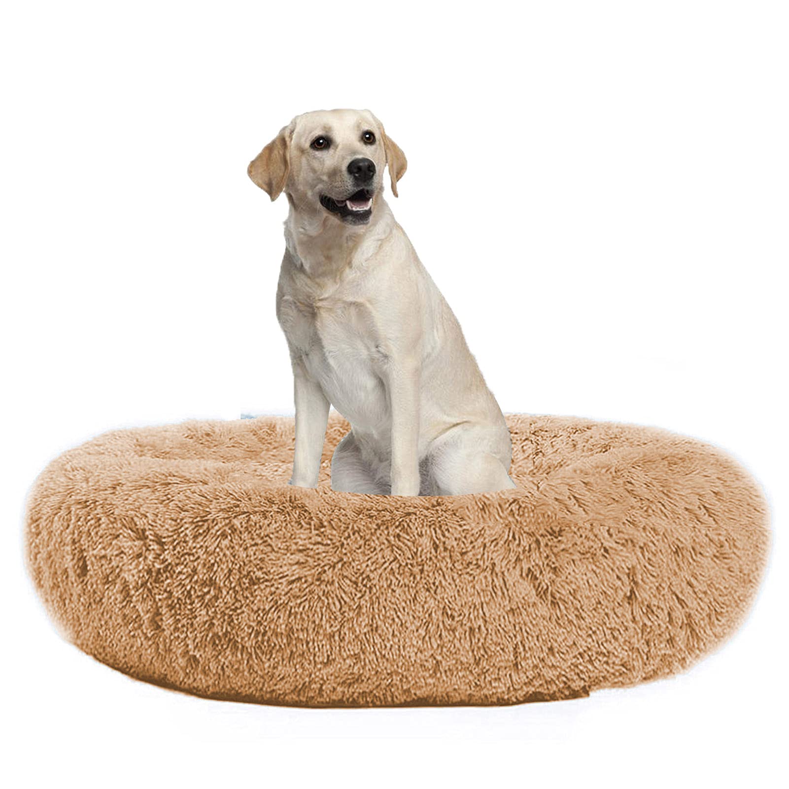 Waigg Kii Dog Bed Plush Donut Large Pet Bed,Round Dog Beds Fluffy Cushion Xl,Soft Pet Bed for Large/medium/Small Dogs and Cats (130cm,Beige)