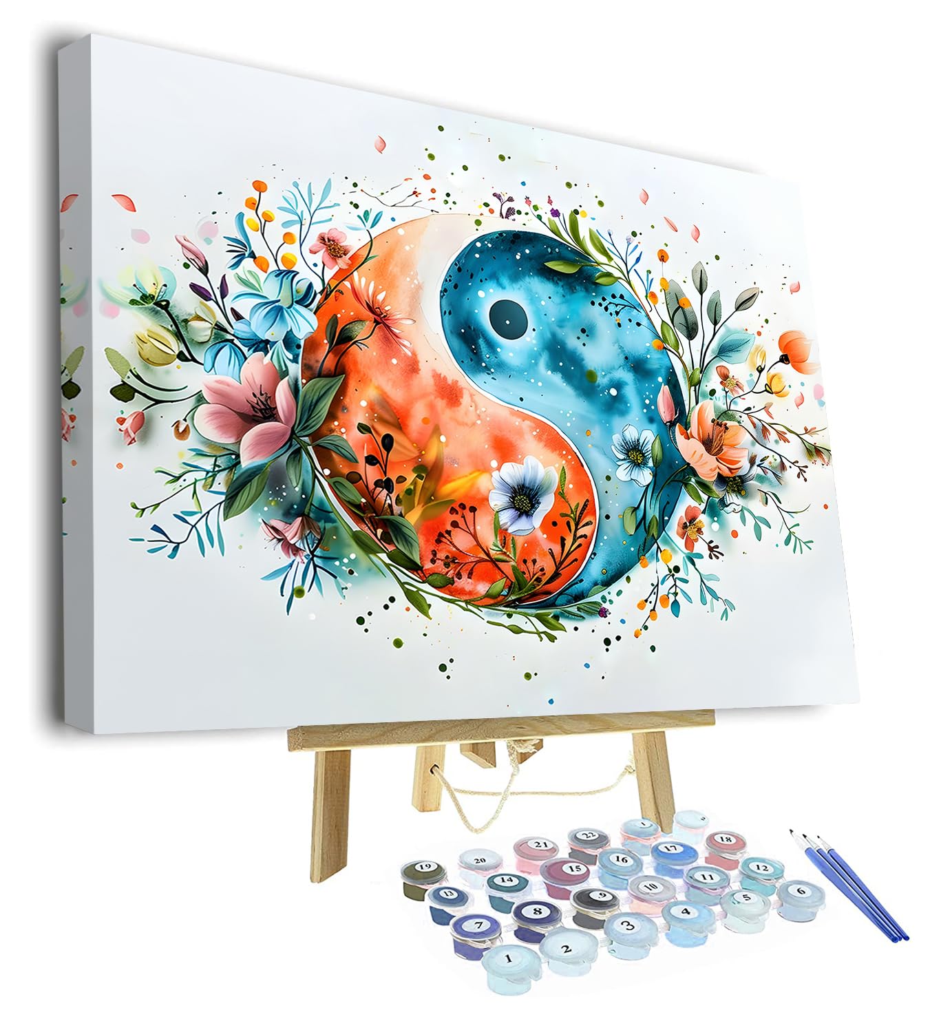 TISHIRON Paint by Numbers, Yin Yang Adults' Paint-by-Number Kits, Flowers Paint by Numbers Kit for Adults and Beginner, 16X20 Inch Framed Flowers Adult Paint by Numbers