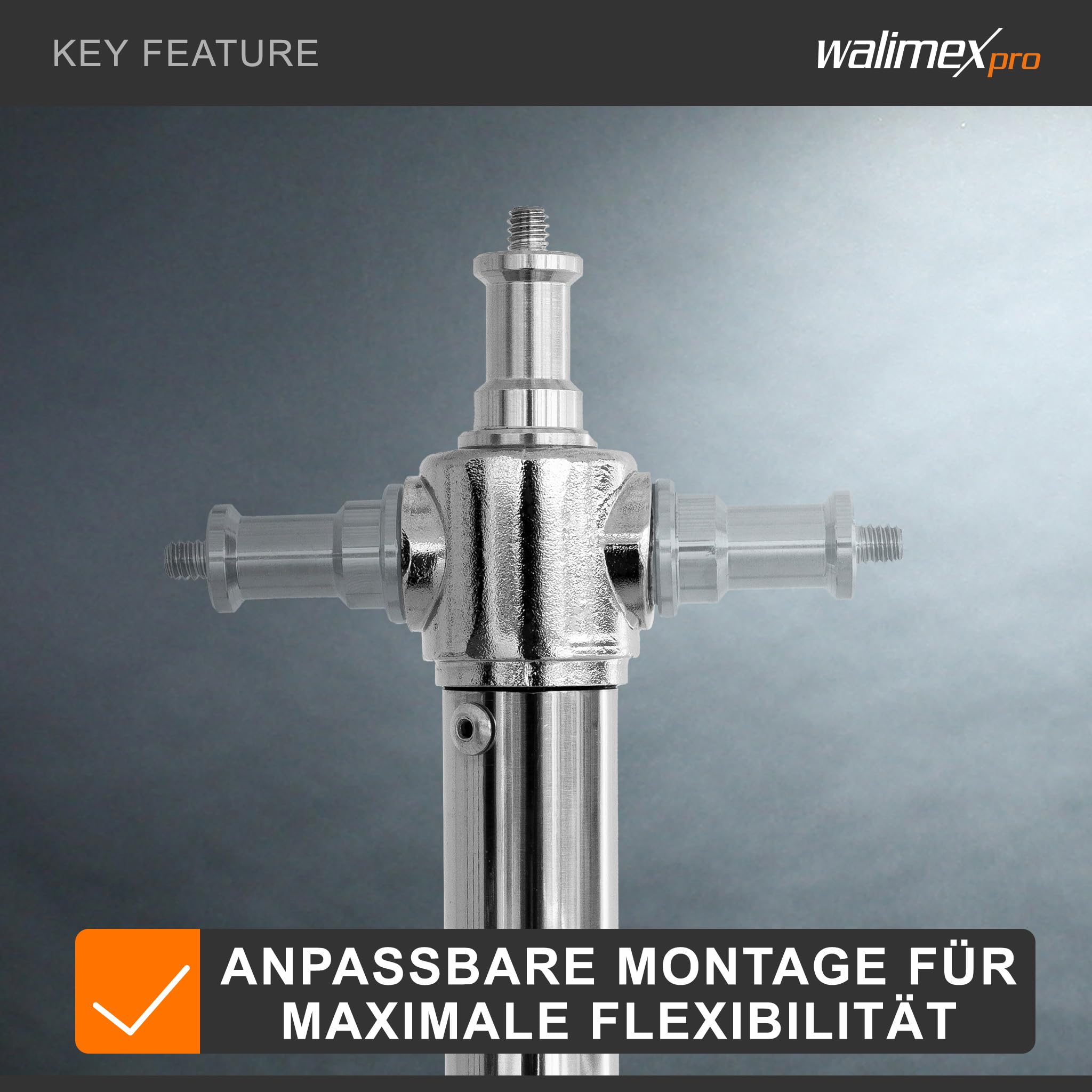 Walimex pro Heavy Duty - Treppiede per lampada in acciaio inox, portata fino a 15 kg, regolabile in altezza fino a 270 cm, ammortizzato con custodia e adattatore per spigot con filettatura da 1/4 e 3