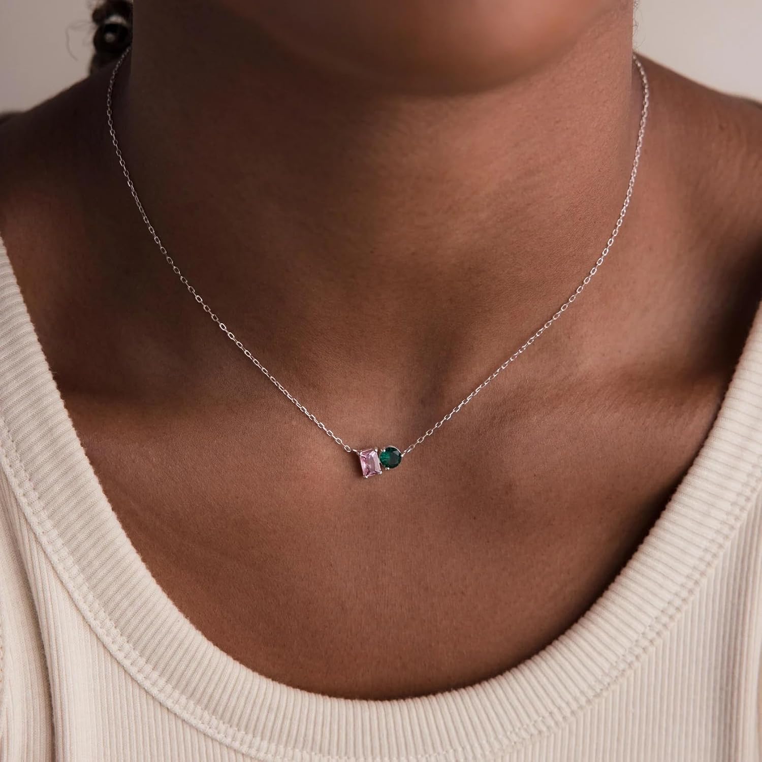 CAITLYNMINIMALIST Personalized Toi et Moi Necklace, Custom Dainty Delicate Birthstone Gold Necklace, 18K Gold Plated Silver, Personalized Gift for Women, Birthday Gift for Her