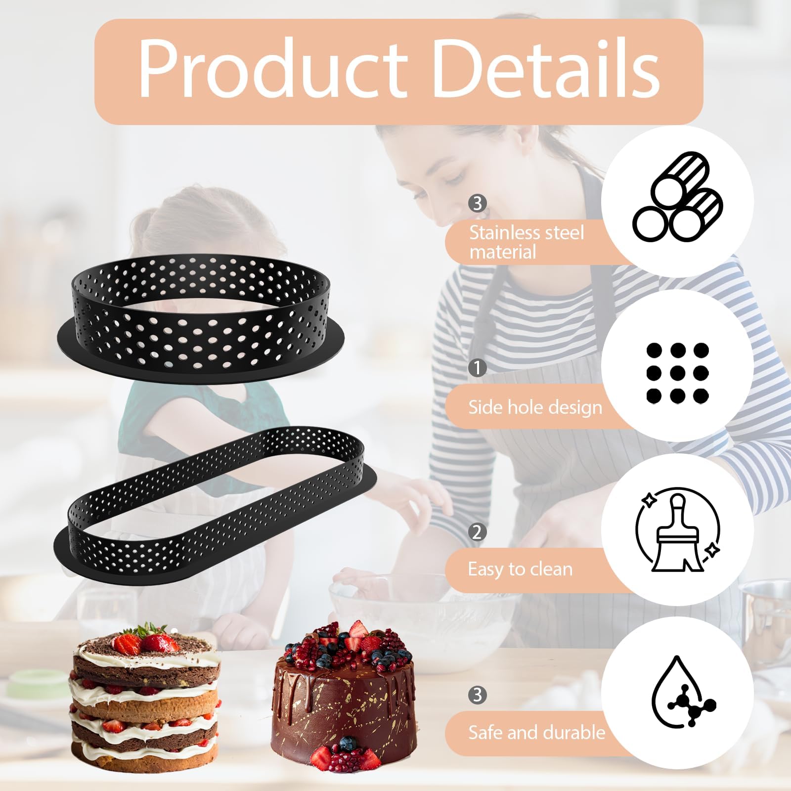 Moules à Tartelette Perforés GBACHOOSE - Lot De 15 Cercles Ronds 8 Cm Pour Pâtisserie, Mousse, Cheesecake Et Desserts DIY