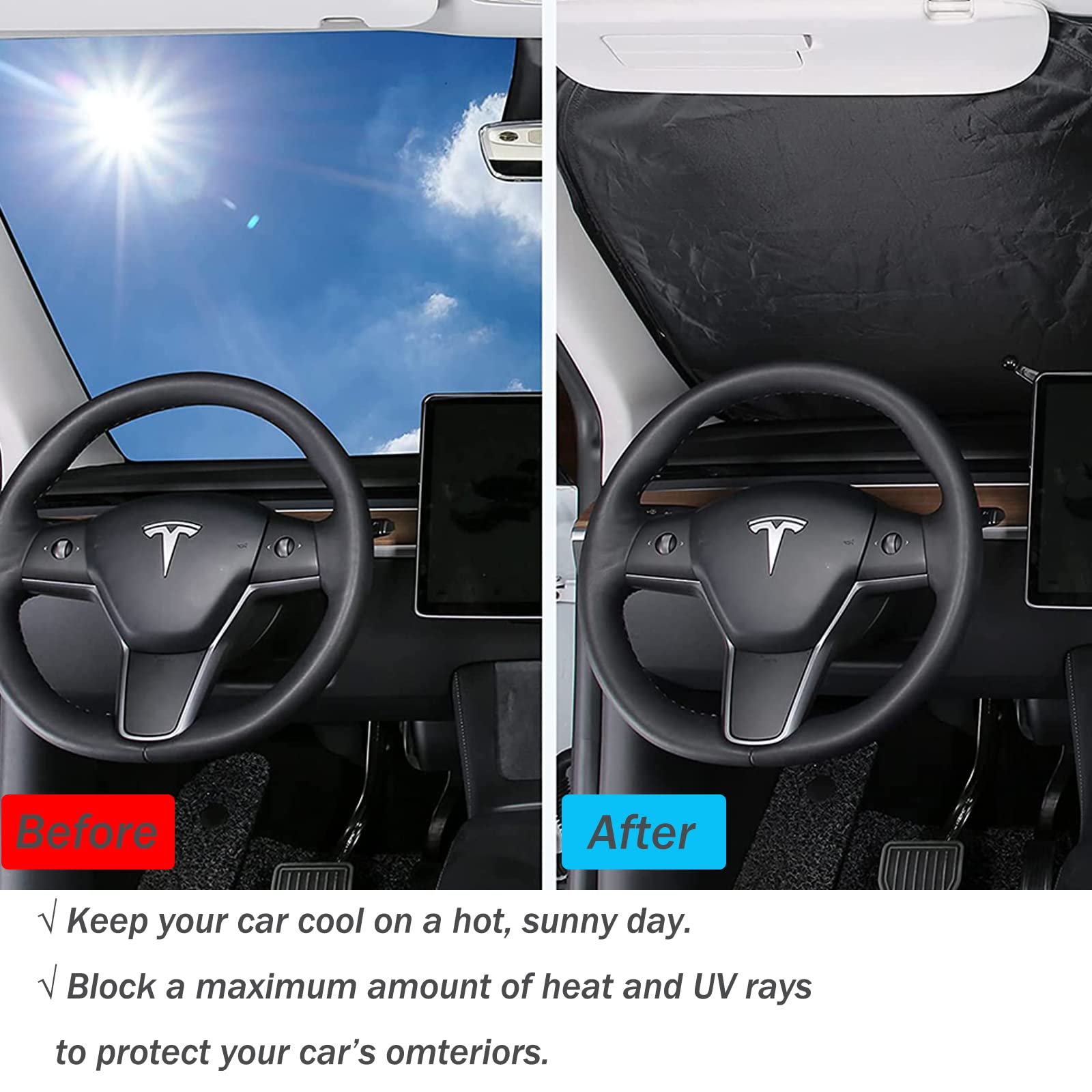 Parasol para parabrisas de coche diseñado para Tesla Model 3/Y exclusivamente