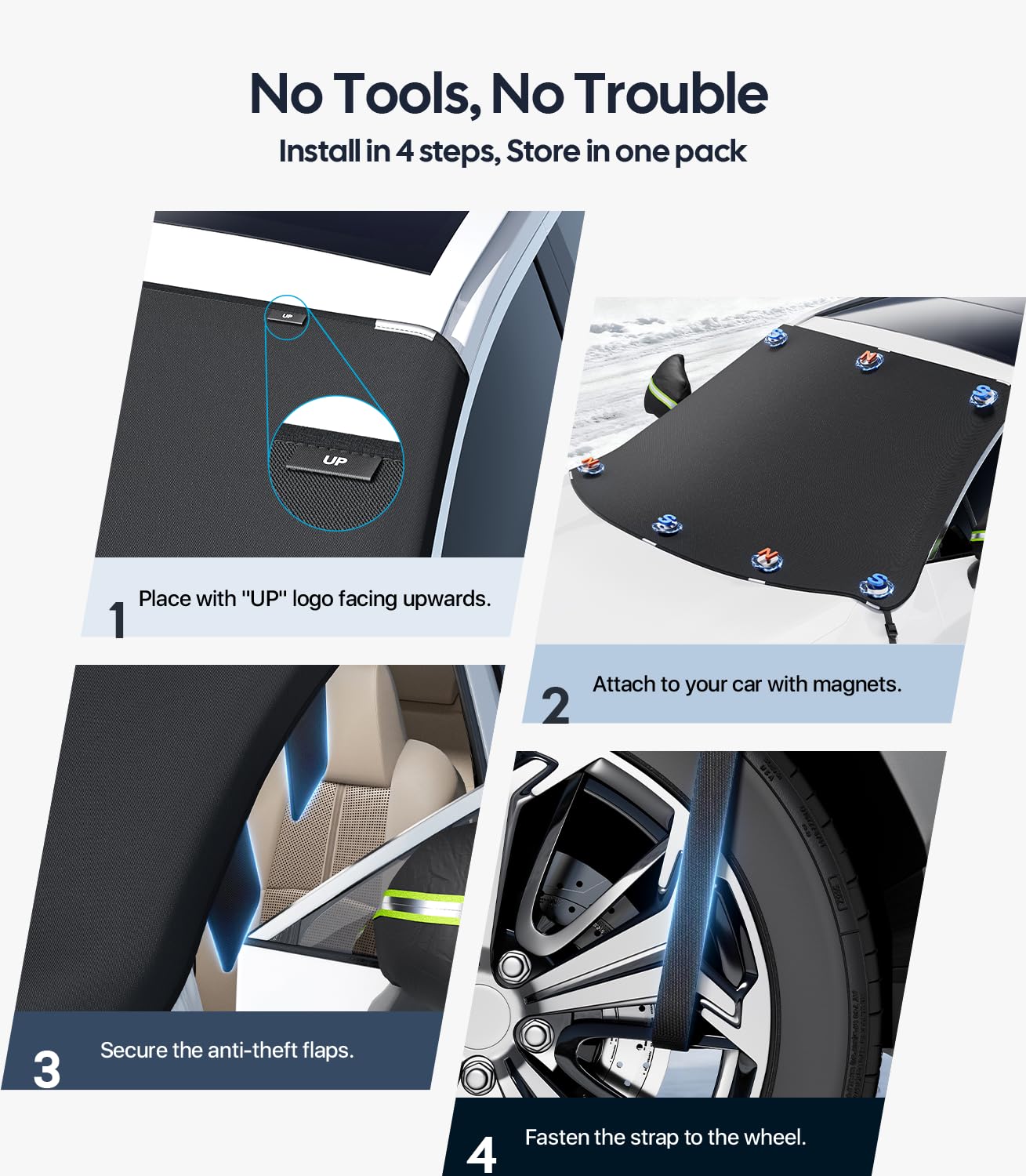 Wigoo 2026 Upgrade Car Windshield Cover for Ice and Snow Windshield Snow Cover for Winter Snow Frost 600D — view 6