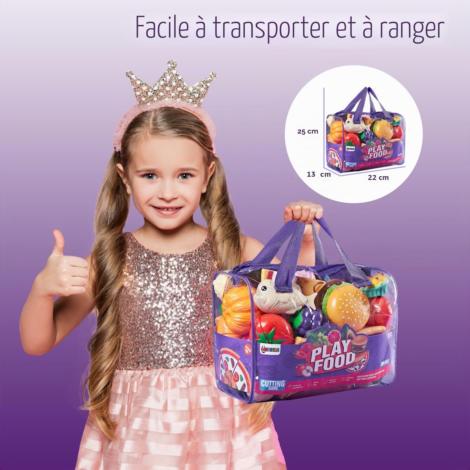 Laugigle Nourriture de Jeu de Simulation pour Enfants - 78 pièces de Nourriture avec Sac de Rangement, Jouets Alimentaires en légumes et Fruits