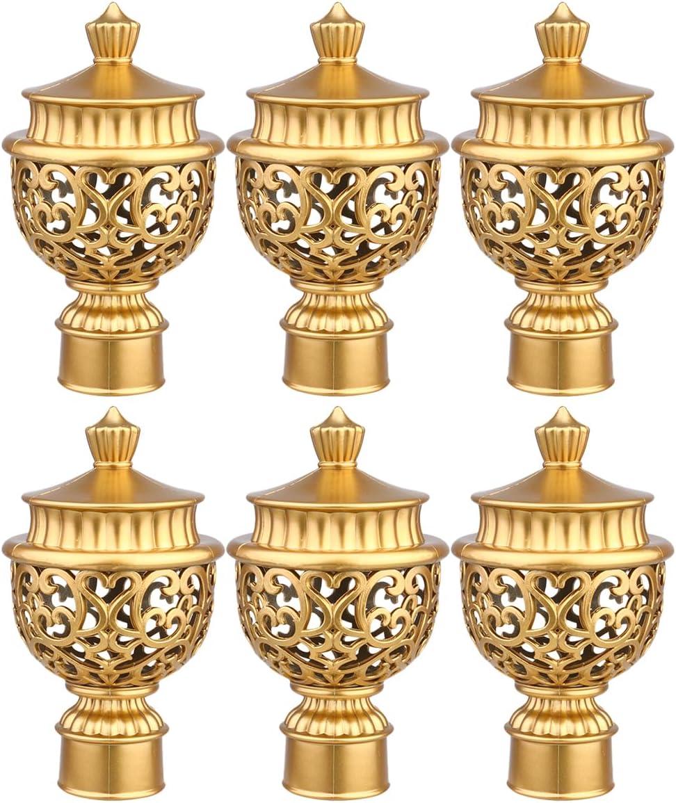 Zerodeko Decorative Curtain Rod Finials 4.72X2.55In Retro Roman Style Window Rod End Caps for Home Decor Universal Fit Plastic Gold Tone 6 Pieces